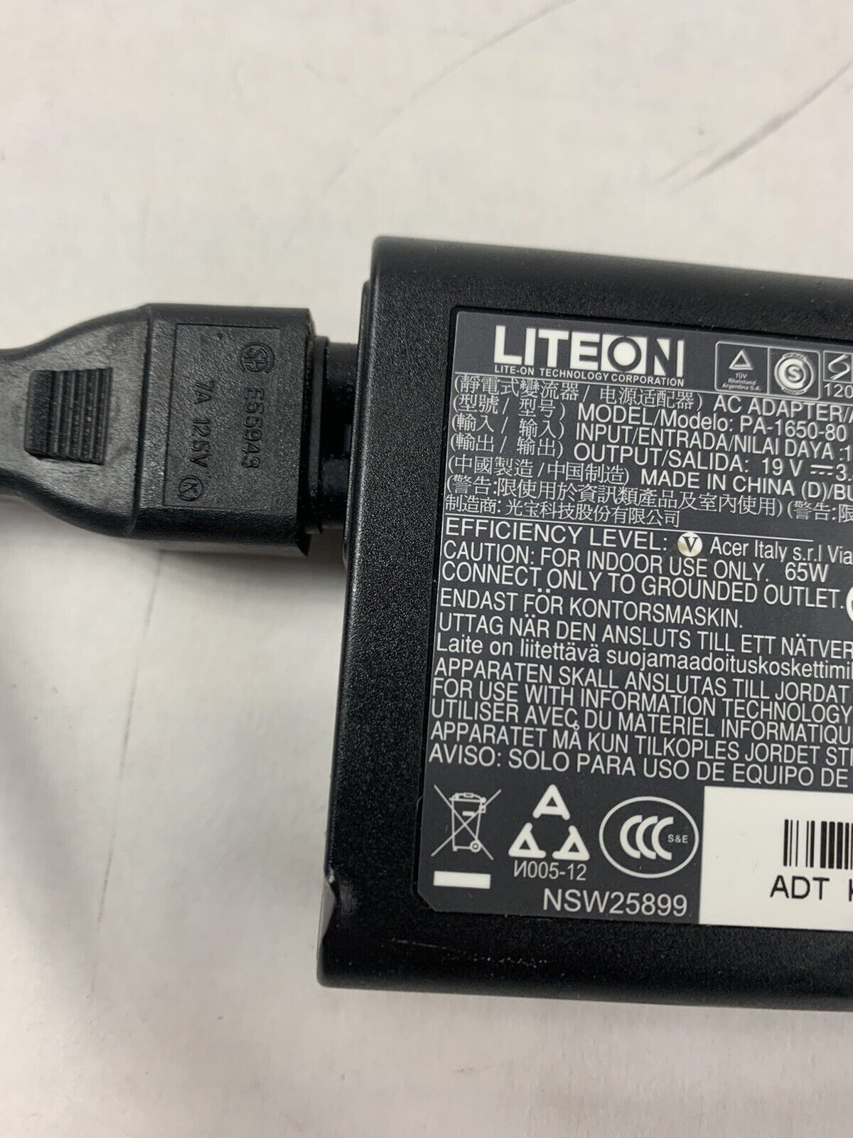 Lot of 8 LiteOn PA-1650-80 Chromeboook AC Power Adapter Charger 19V 3.42A