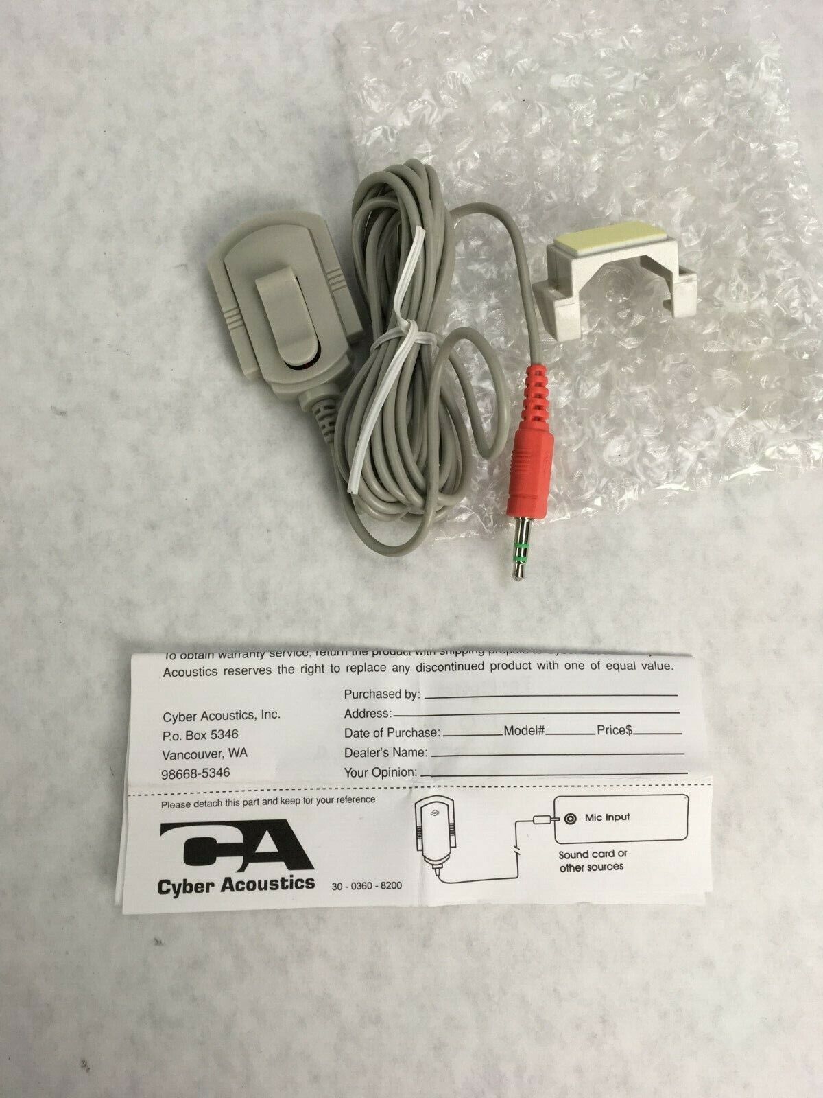 Cyber Acoustics ACM-1B OEM 8ft Wired Clip-on Microphone Lapel Monitor Gray