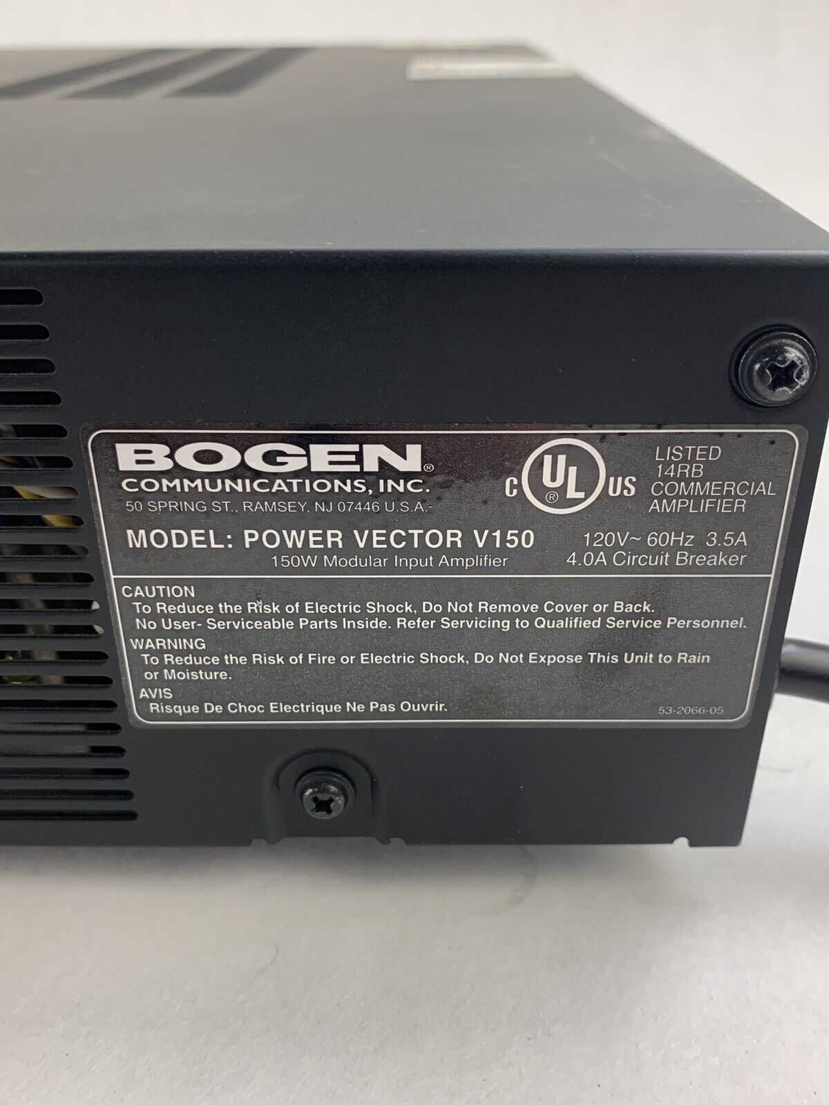 Bogen V150 Power Vector Modular Input AMP 150W Power Tested No Input Card