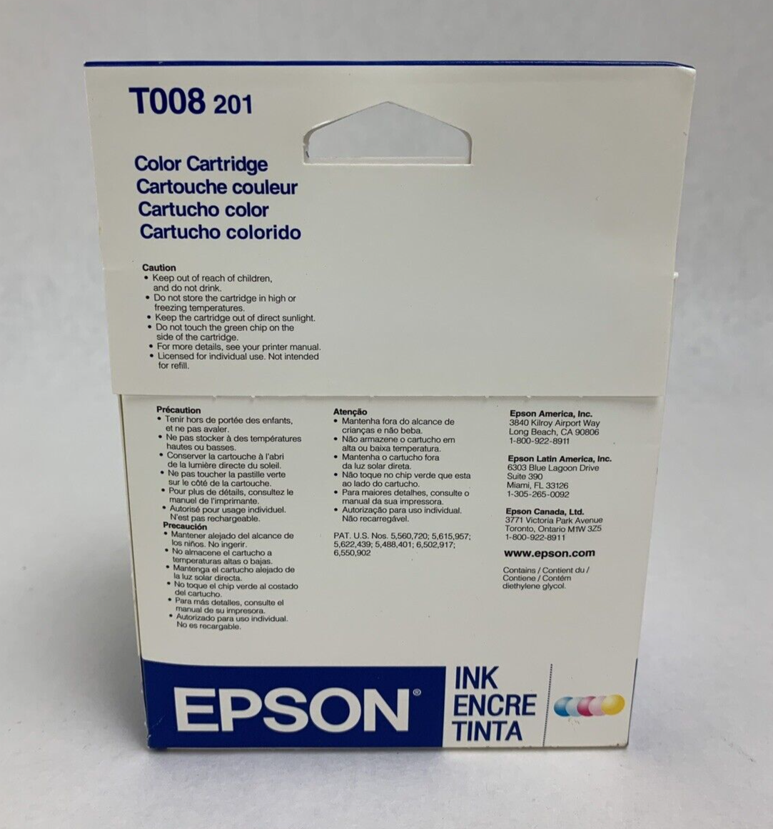 Epson T008 Ink Cartridge T008201 Color EXP 2008 New Sealed OEM Lot of 3