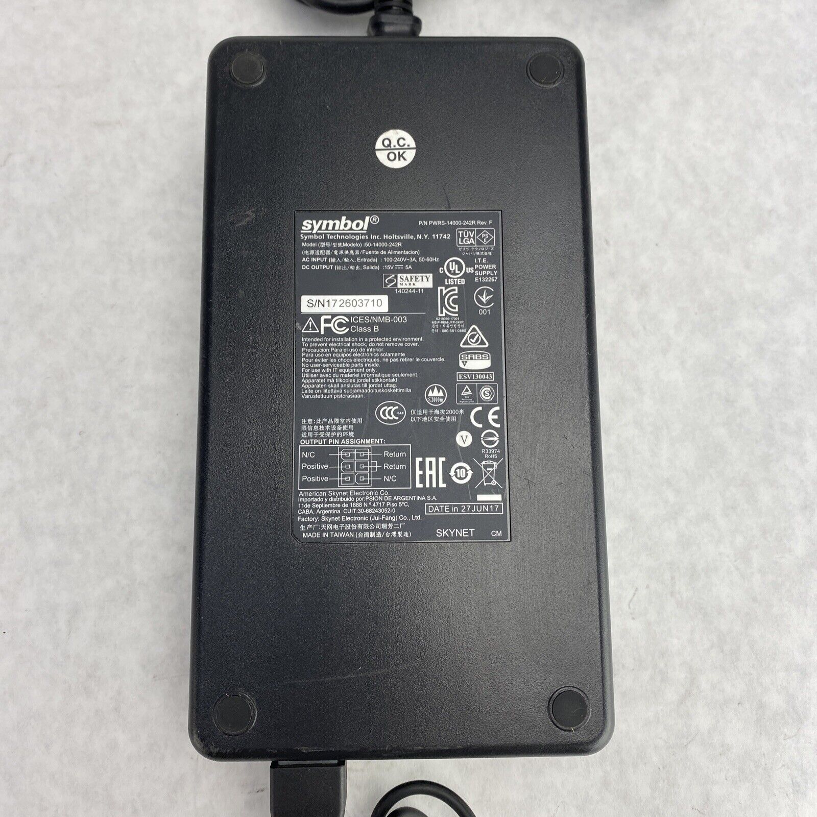 Symbol PWRS-14000-242R AC/DC Power Adapter 15V 5A OEM