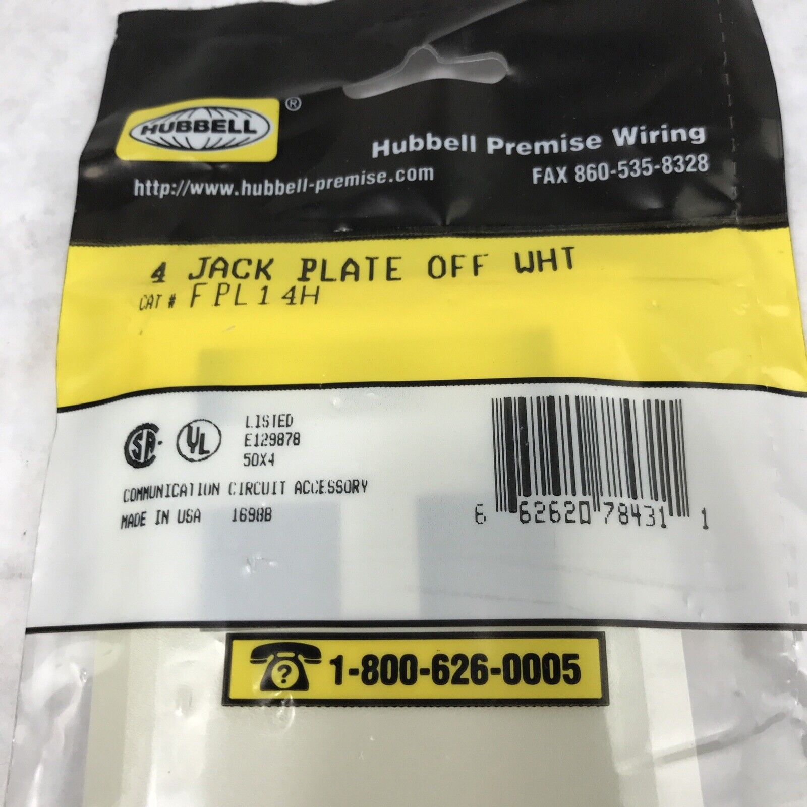 Hubble Premise Wiring FPL14H 4-Port Jack Plate Off White (Lot of 3)