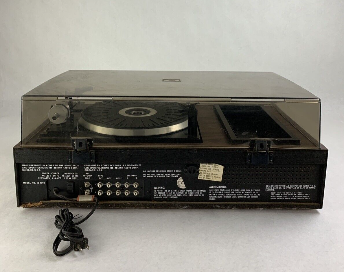 Zenith IS 4090 Record Radio Cassette Player Tested For Parts and Repair No Cart