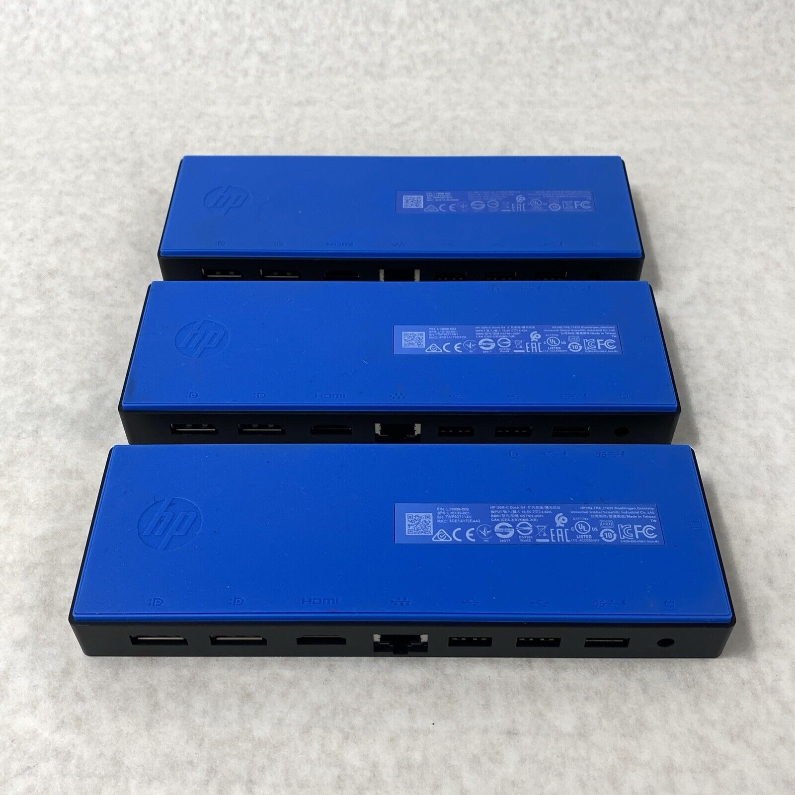 Lot of 3 HP L13898-002 USB-C Dock G4 Blue/Black - Tested