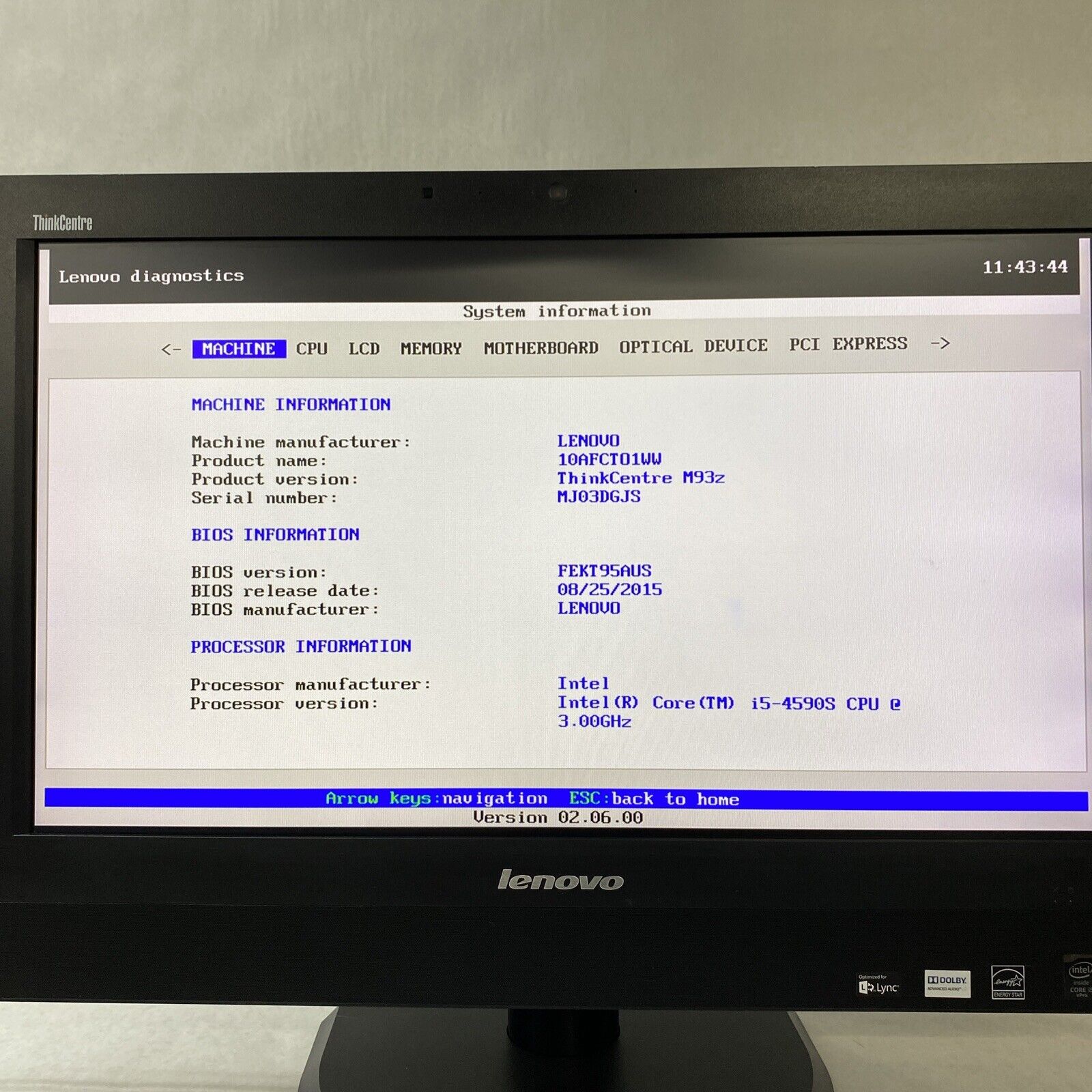 Lenovo ThinkCentre M93z 23" AIO Intel Core i5-4590S 3.0GHz 8GB RAM No HDD OS