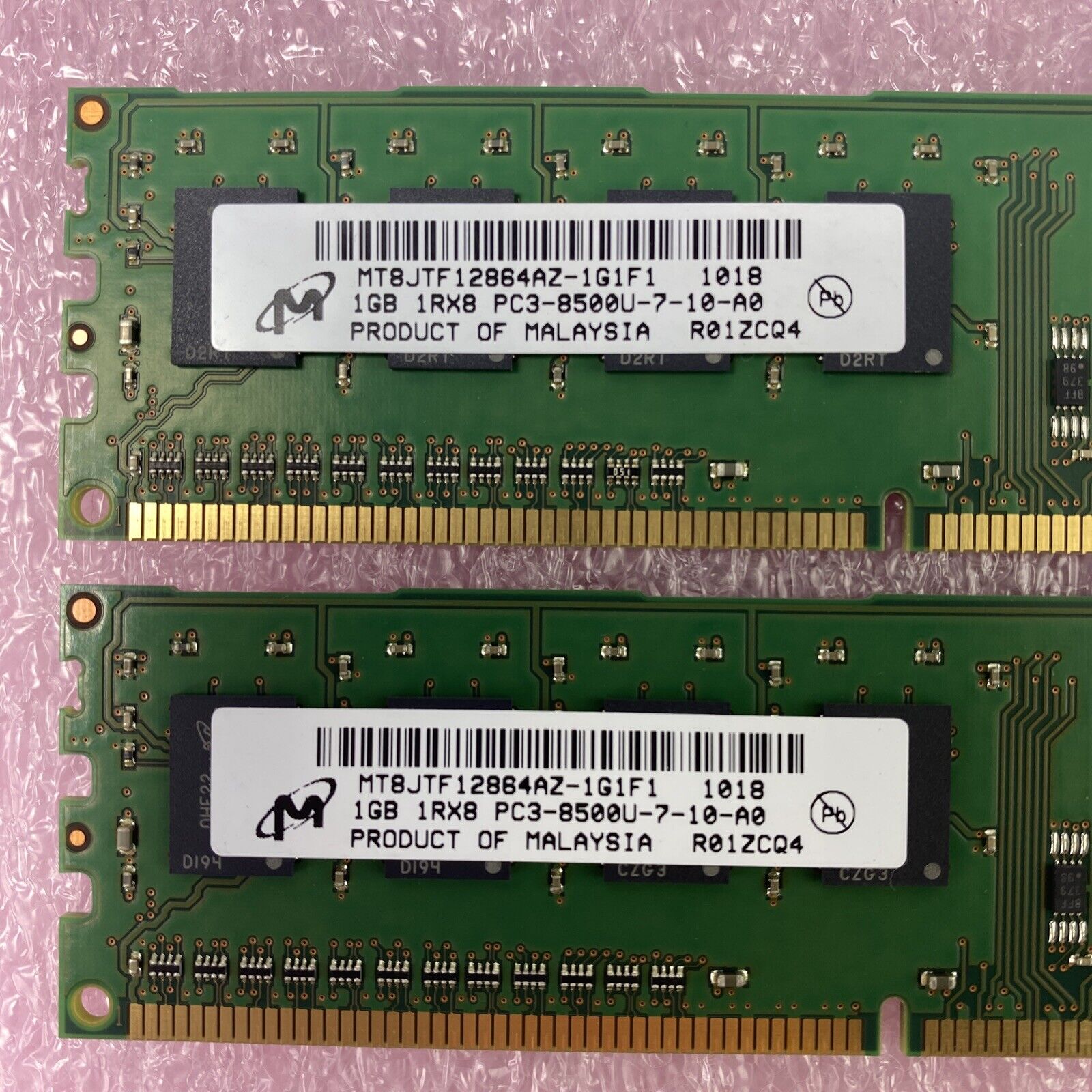 Lot( 2 ) 1GB Micron MT8JTF12864AZ-1G1F1 DDR3 1Rx8 PC3-8500U-7-10-A0 non-ECC RAM