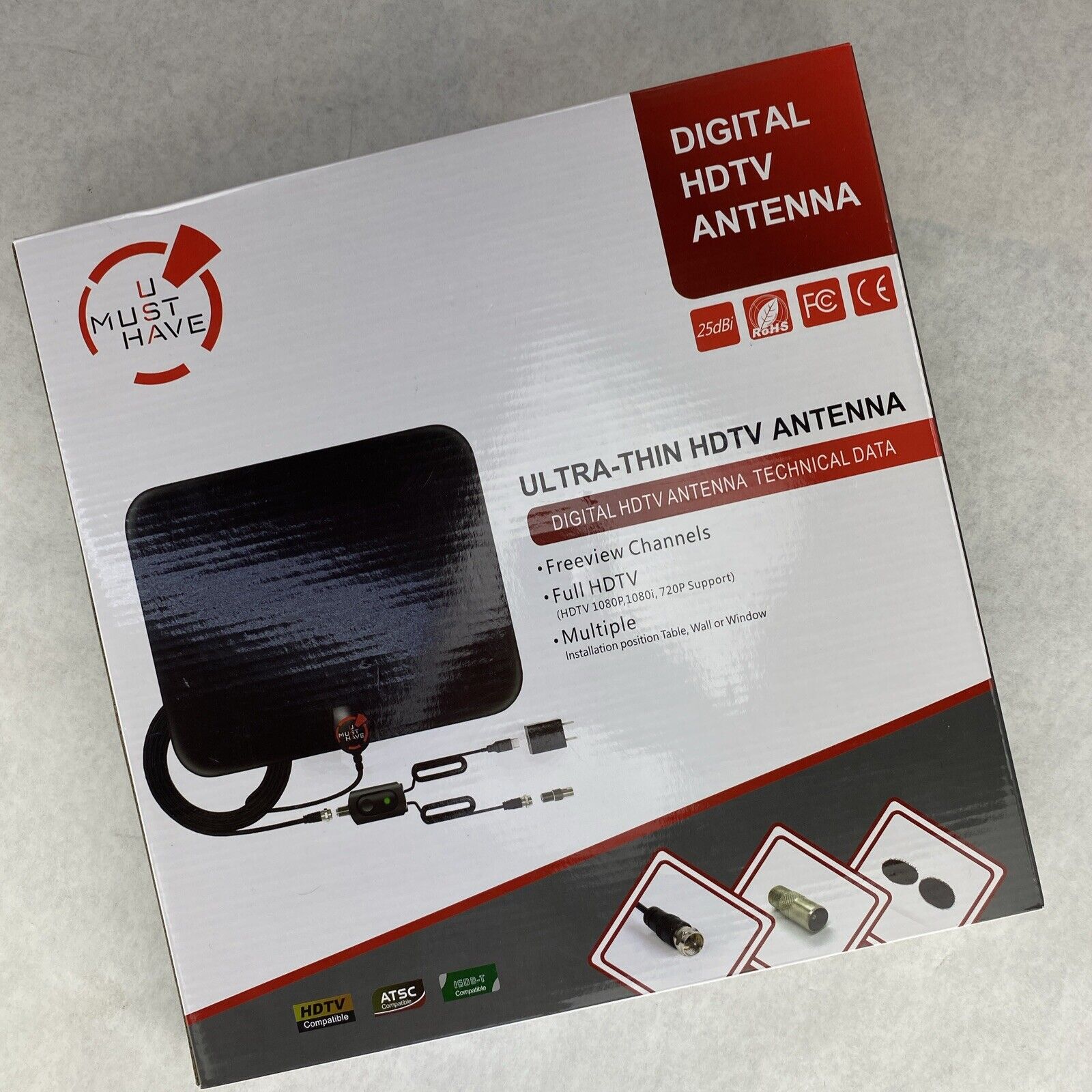 U MUST HAVE ULTRA-THIN DIGITAL HDTV AMPLIFIED INDOOR TV ANTENNA