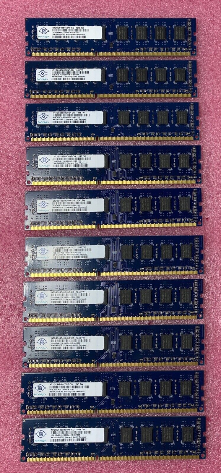 Lot( 10 ) 2GB Nanya NT2GC64B8HC0NF-CG PC3-10600u DDR3-1333MHz 2Rx8 Non-ECC RAM