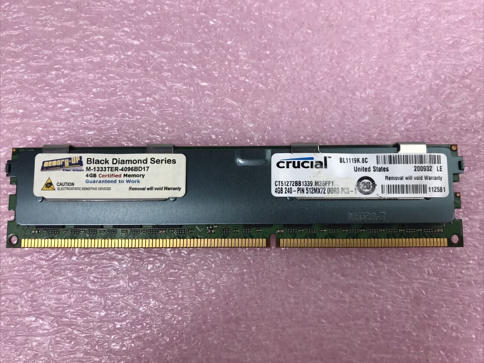 Crucial 8GB Kit 2x4GB PC3-10600R DIMM 512Mx712 CT51272BB1339 240-Pin DDR3