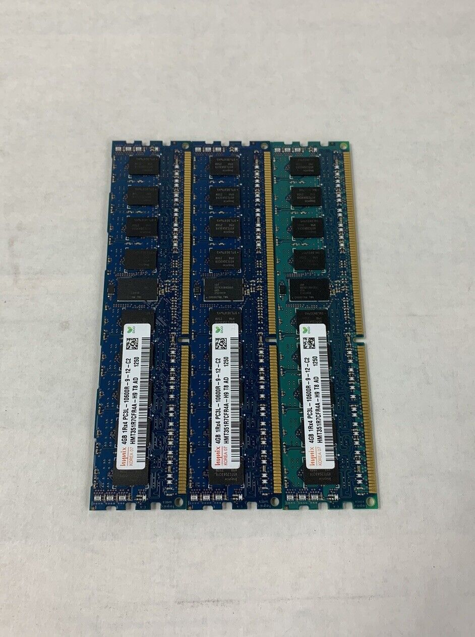 Hynix 12GB Kit 3x4GB 1Rx4 PC3L-10600R-9-12-C2 HMT351R7CFR4A-H9 T8 AD Server Ram