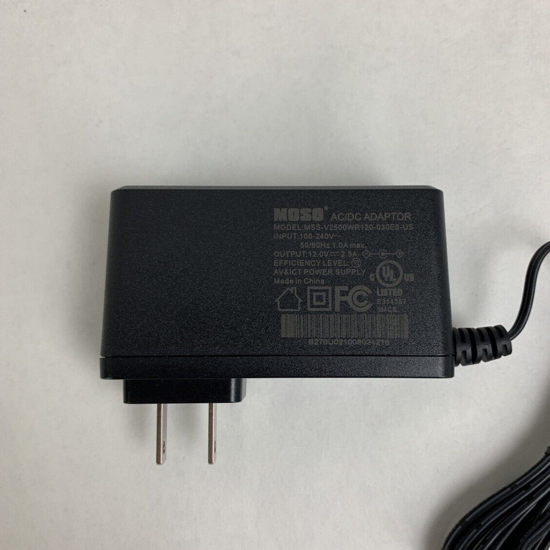 Box Opened OEM MOSO MSS-V2000WR120-030E0-US AC Adapter 12V 2.5A Power Supply