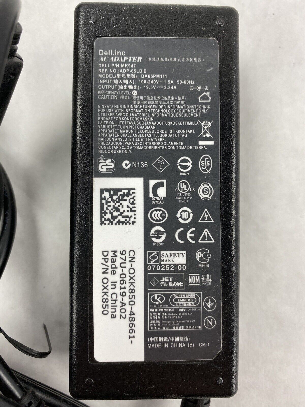 Dell DA65PM111 19.5V 3.34A Laptop AC Adapter