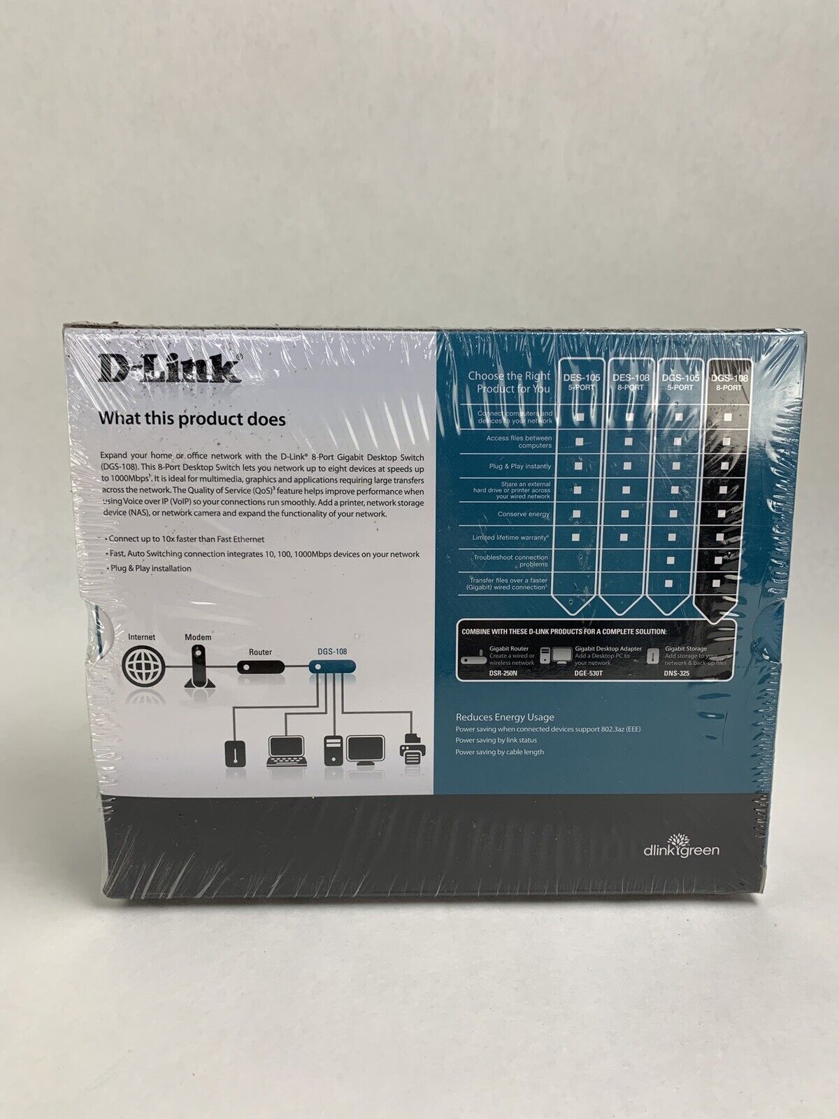 D-Link DGS DGS-108 8-Ports External Switch New Sealed OEM