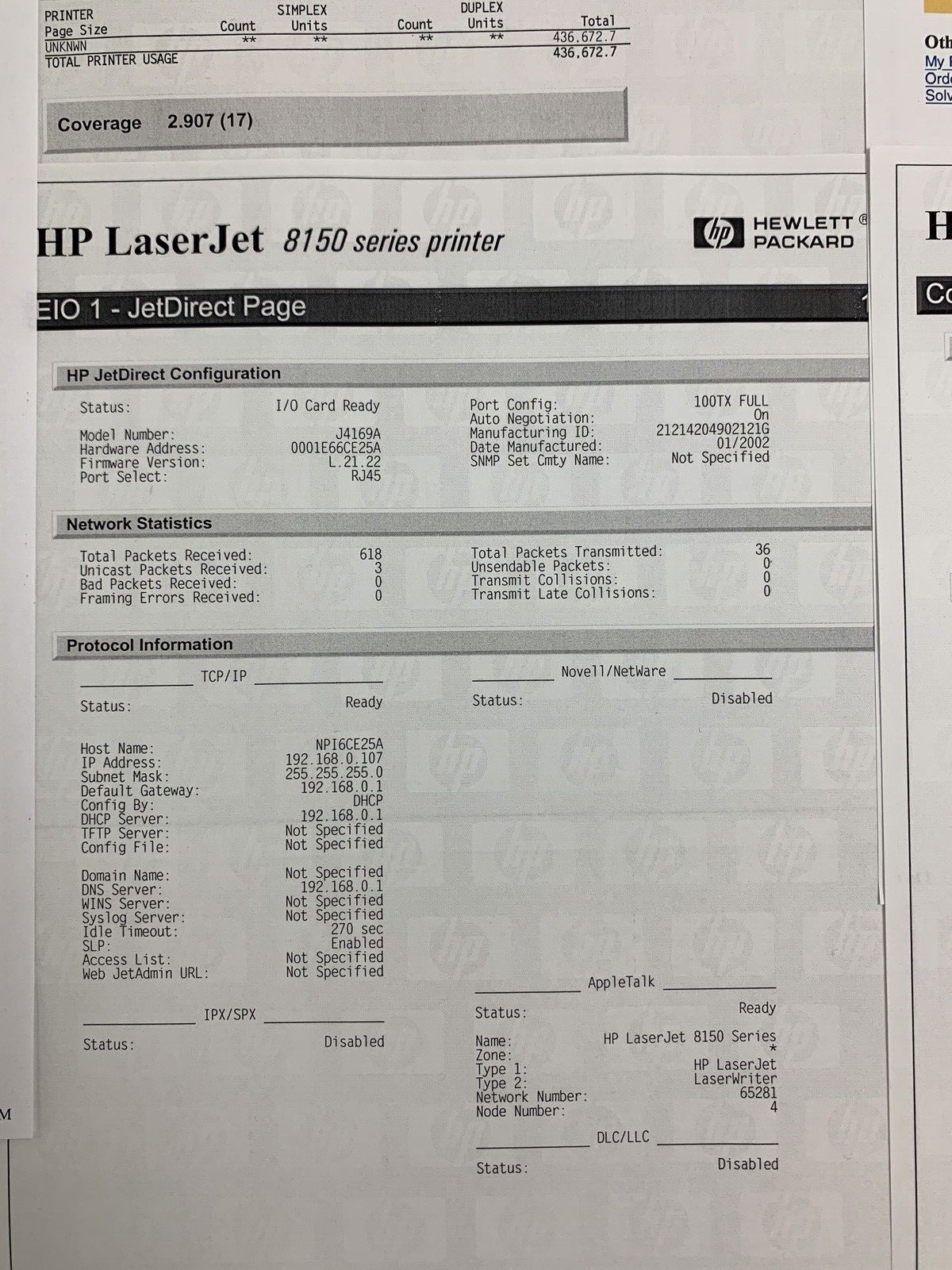 HP LaserJet 8150N Series Workgroup Laser Printer Tested