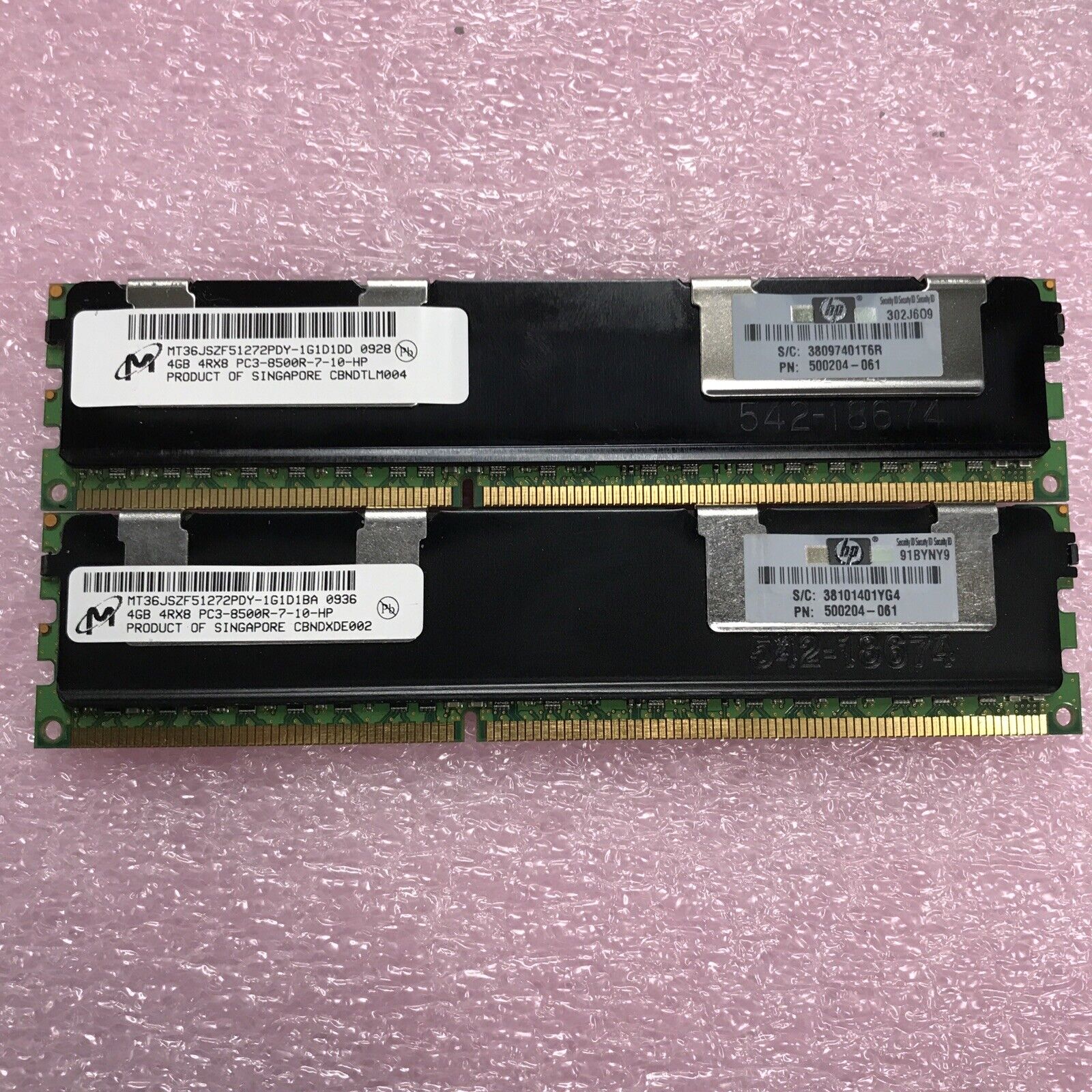 HP 8GB 2x4GB 4Rx8 PC3-8500R-7-10HP Server Ram MT36JSZ51272PDY-1G1D1DD