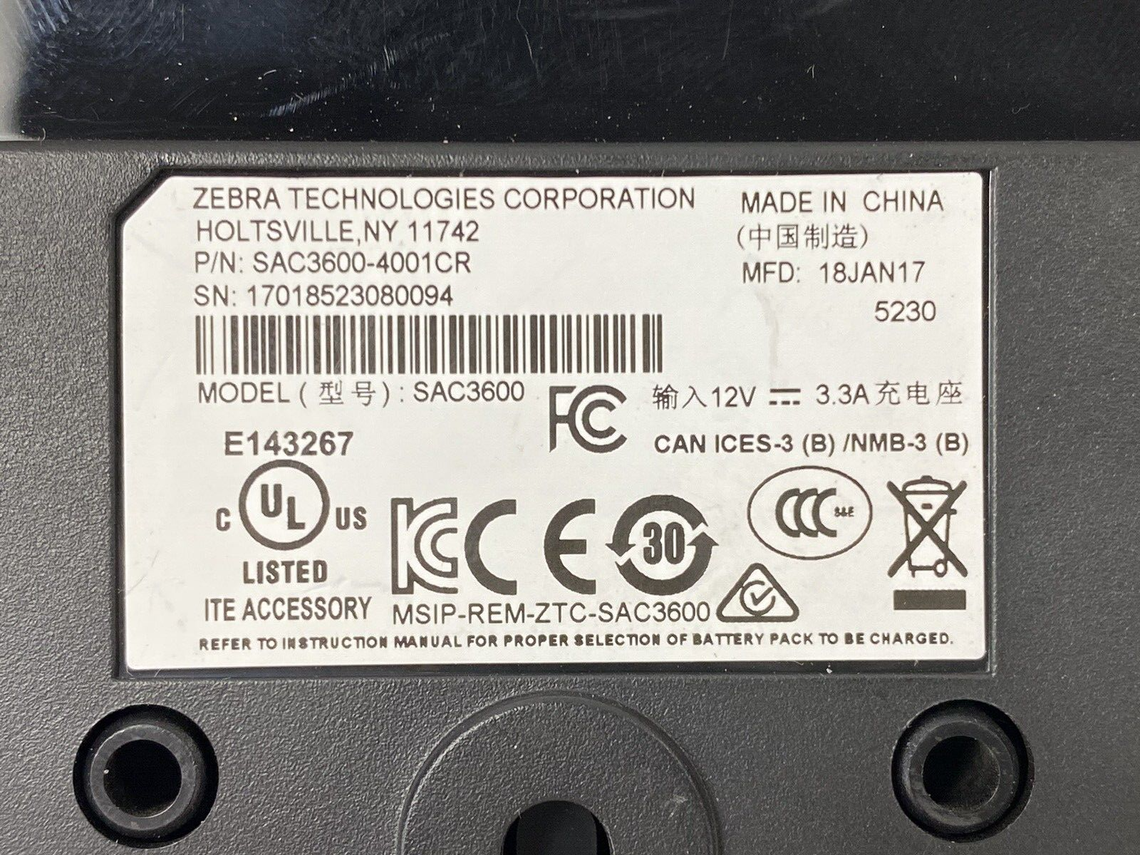 Zebra Quad Battery Charger SAC3600-4001CR Untested No AC Adapter