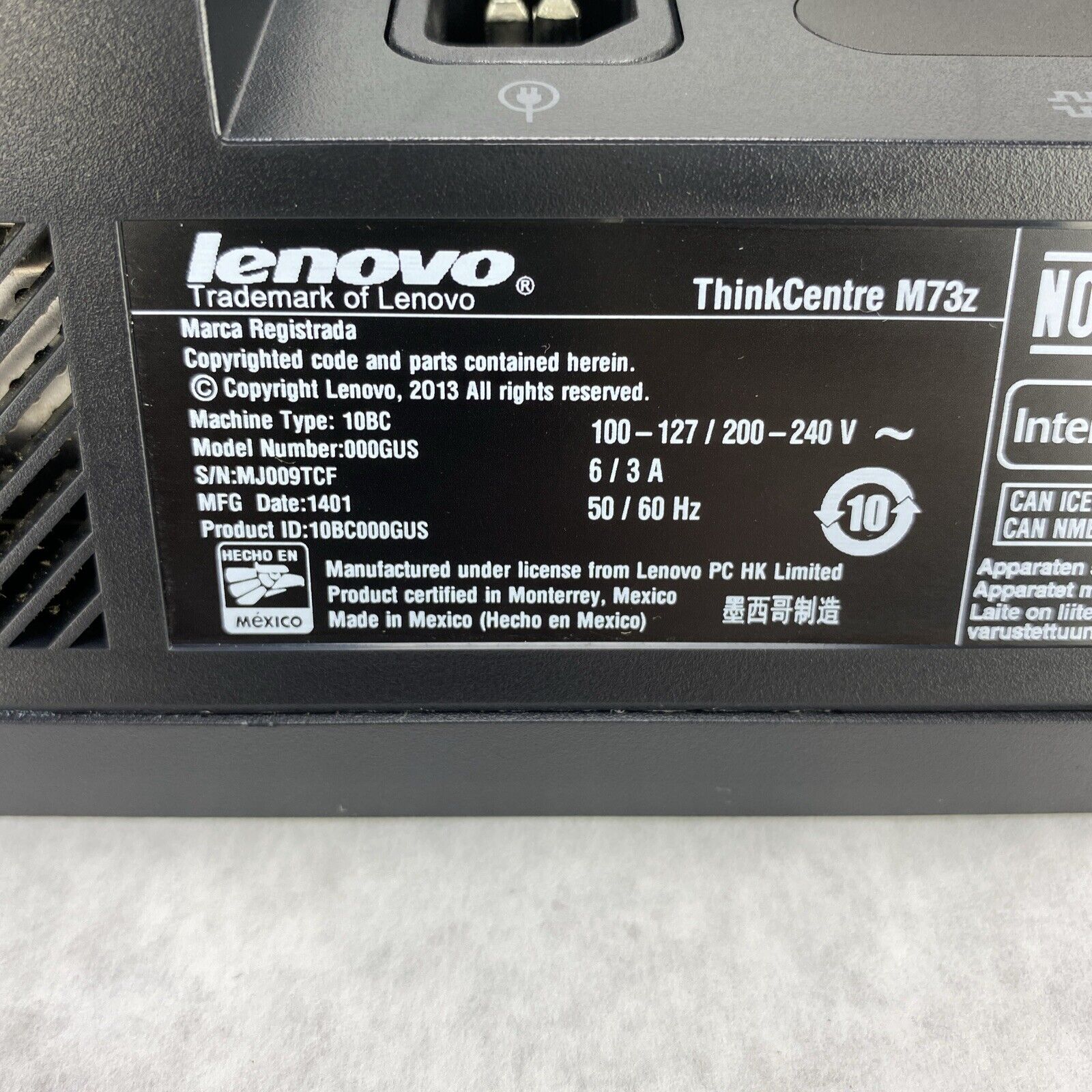 Lenovo ThinkCentre M73z 20" AIO Pentium G3220 3.0GHz 4GB RAM No Stand No HDD OS