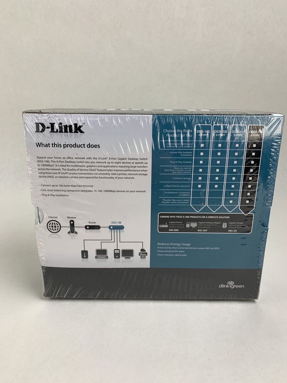 D-Link DGS DGS-108 8-Ports External Switch New Sealed OEM