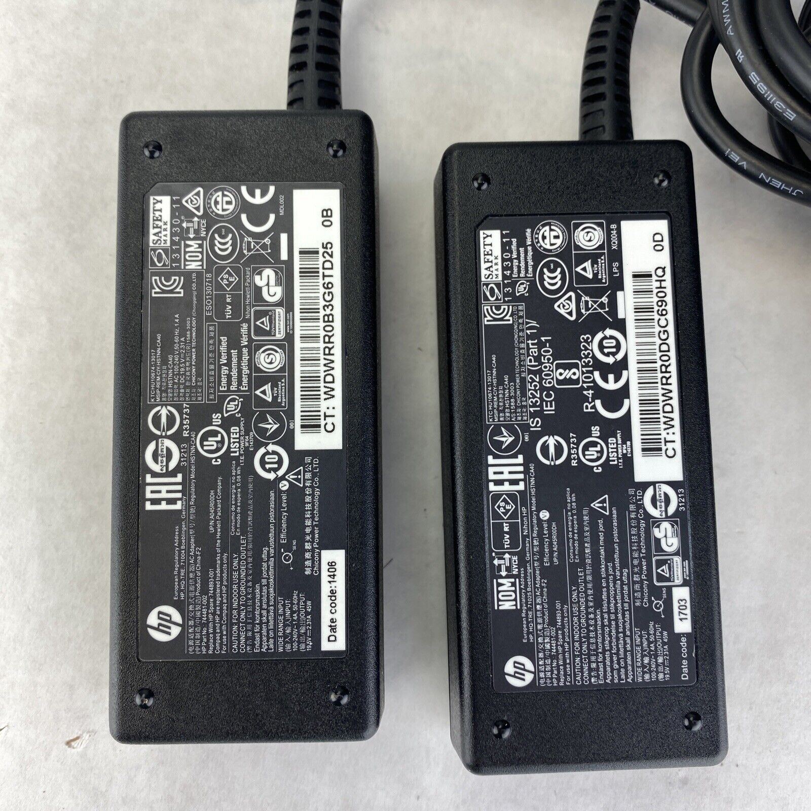 HP 744481-002 AC Adapter Power Supply 7.4mm*5.0mm 45W 19.5V 2.31A (Lot of 2)