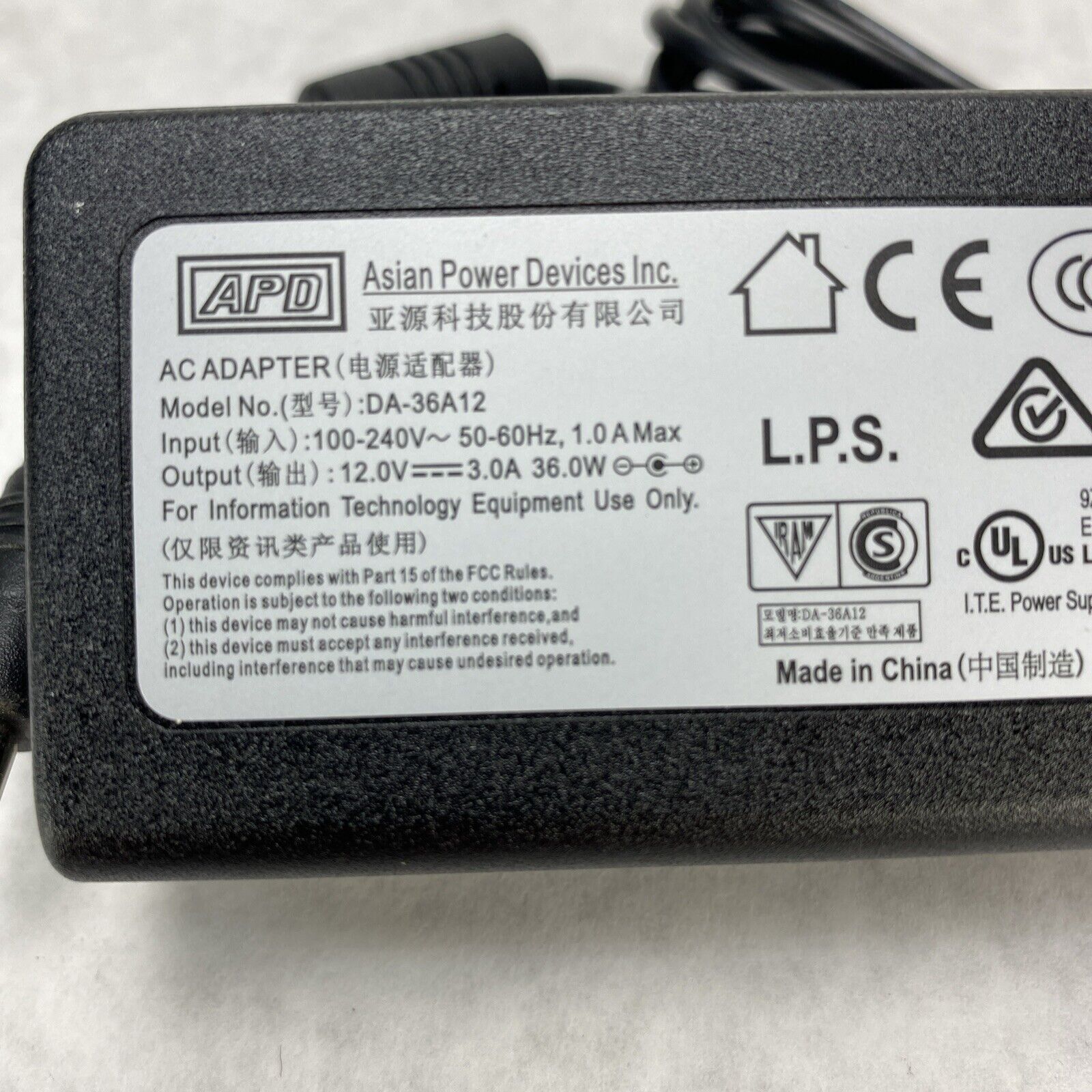 NEW GENUINE APD DA-36A12 AC ADAPTER LACIE HP 12V 3A 36W Tip 5.5 x 2.1mm