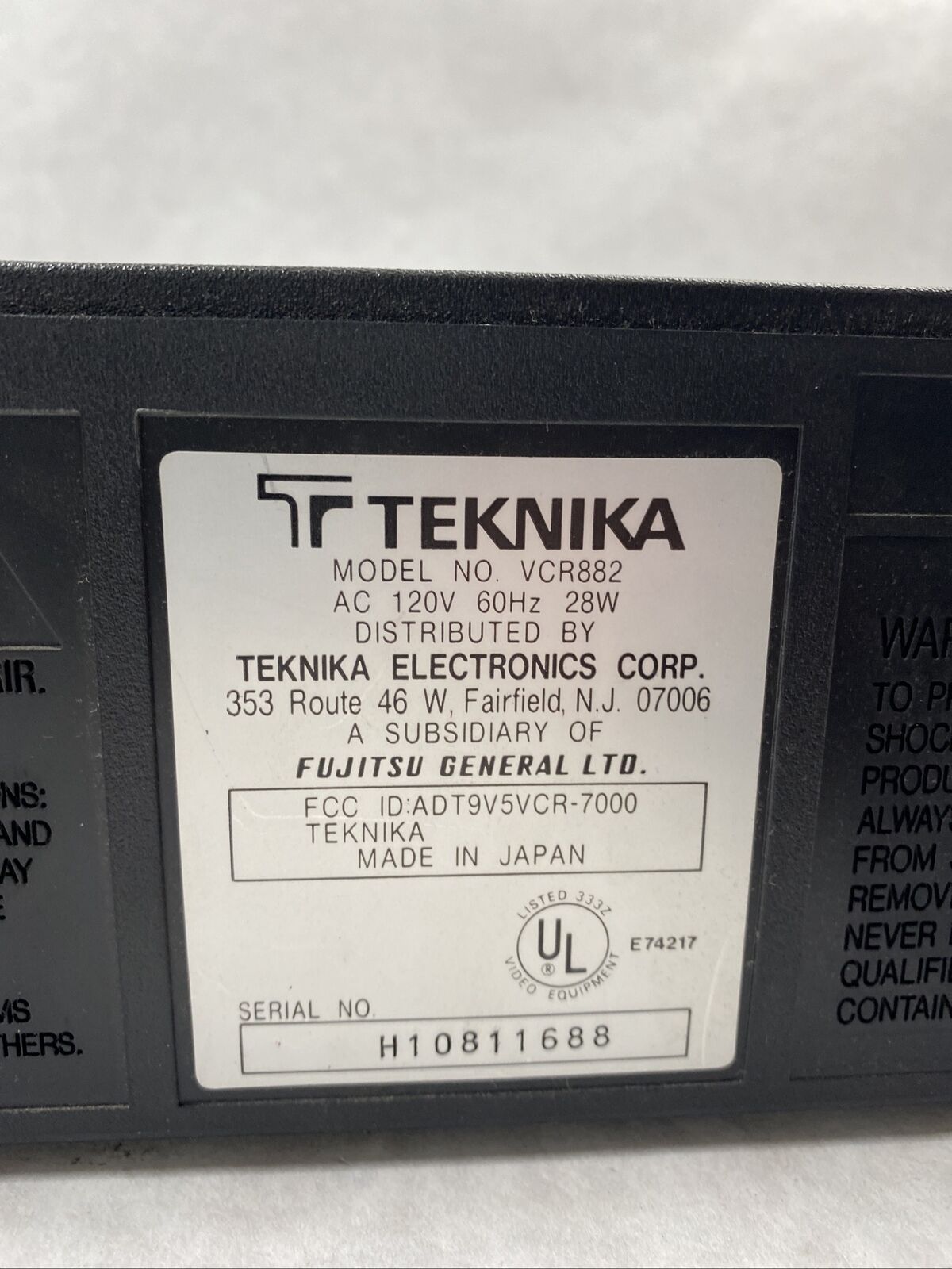 Teknika VCR882 VHS Player VCR Recorder Made in Japan NEEDS REPAIR