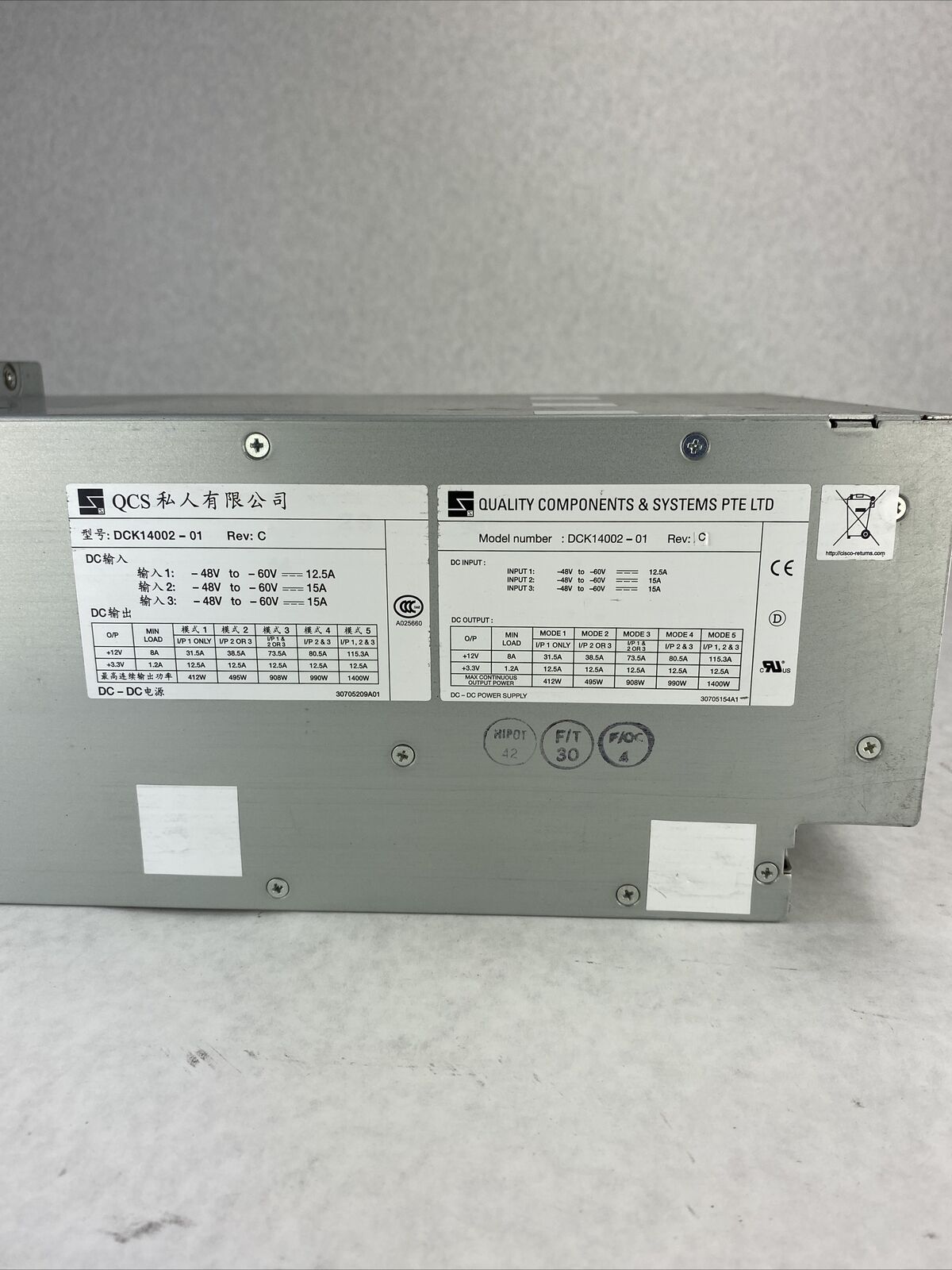 QCS DCK14002 -01 Rev C Power Supply 60V 15A 1400W