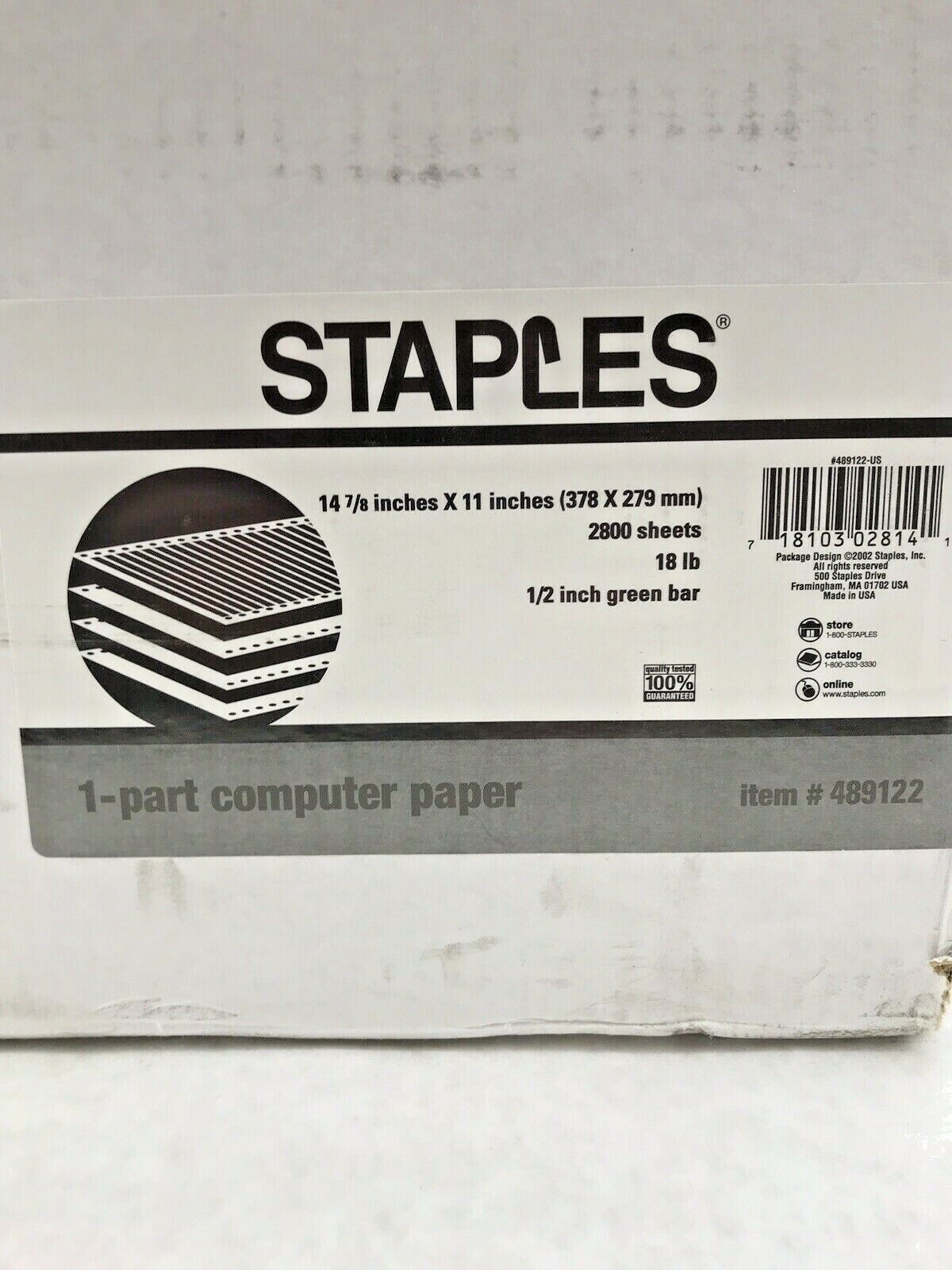 Staples 14 7/8 x11 Inches 2800 Sheets 1/2 Inch Green Bar