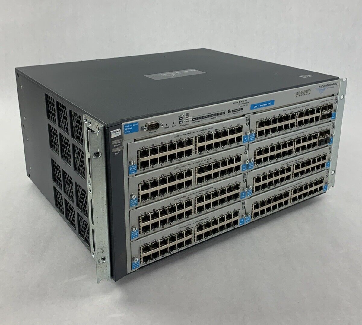 HP ProCurve Network Switch J8773A 4208VL Chassis w/ 6x J8768A and 2x J9033A