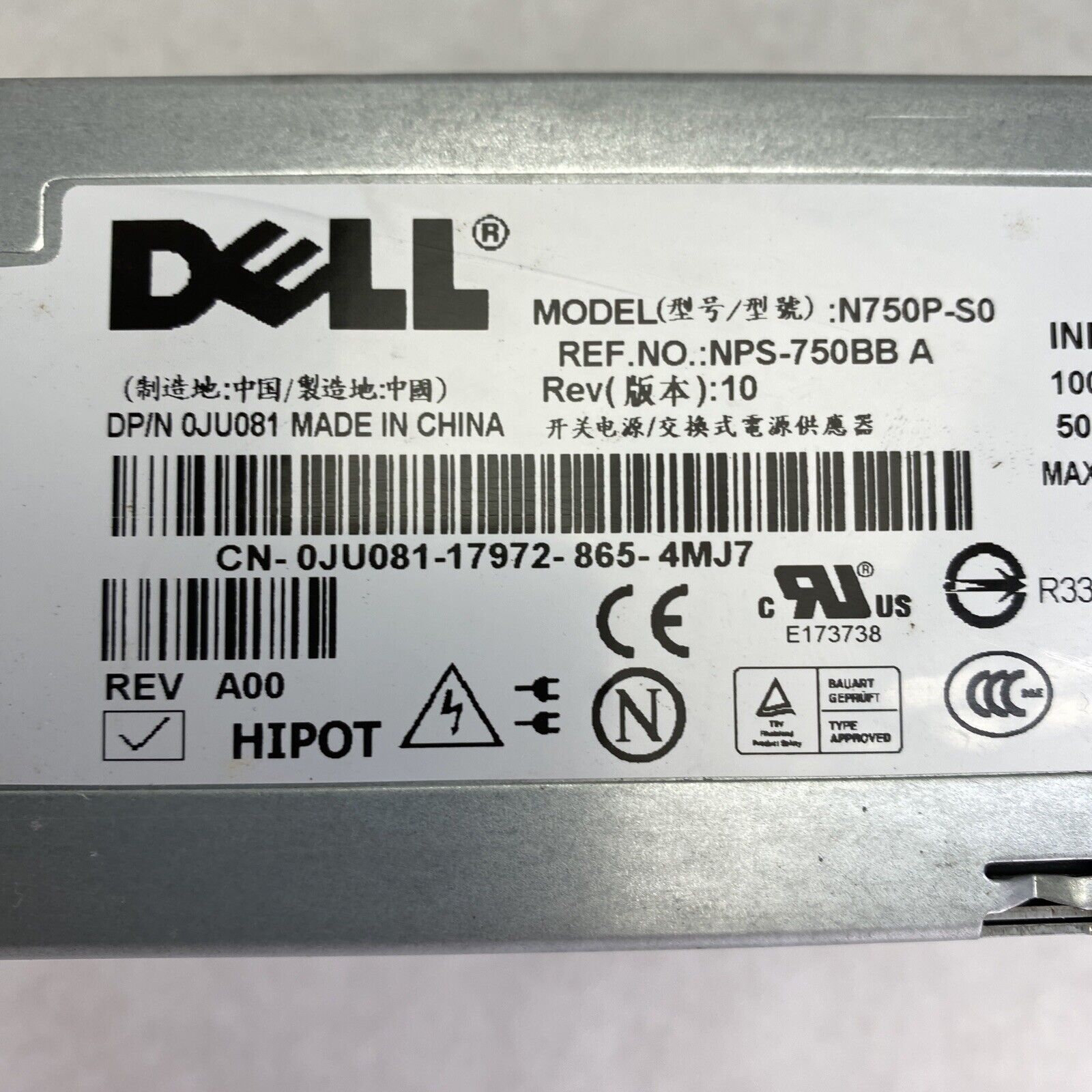 Dell 0JU081 Power Supplies N750P-S0 750W for Dell PowerEdge 2950 Server