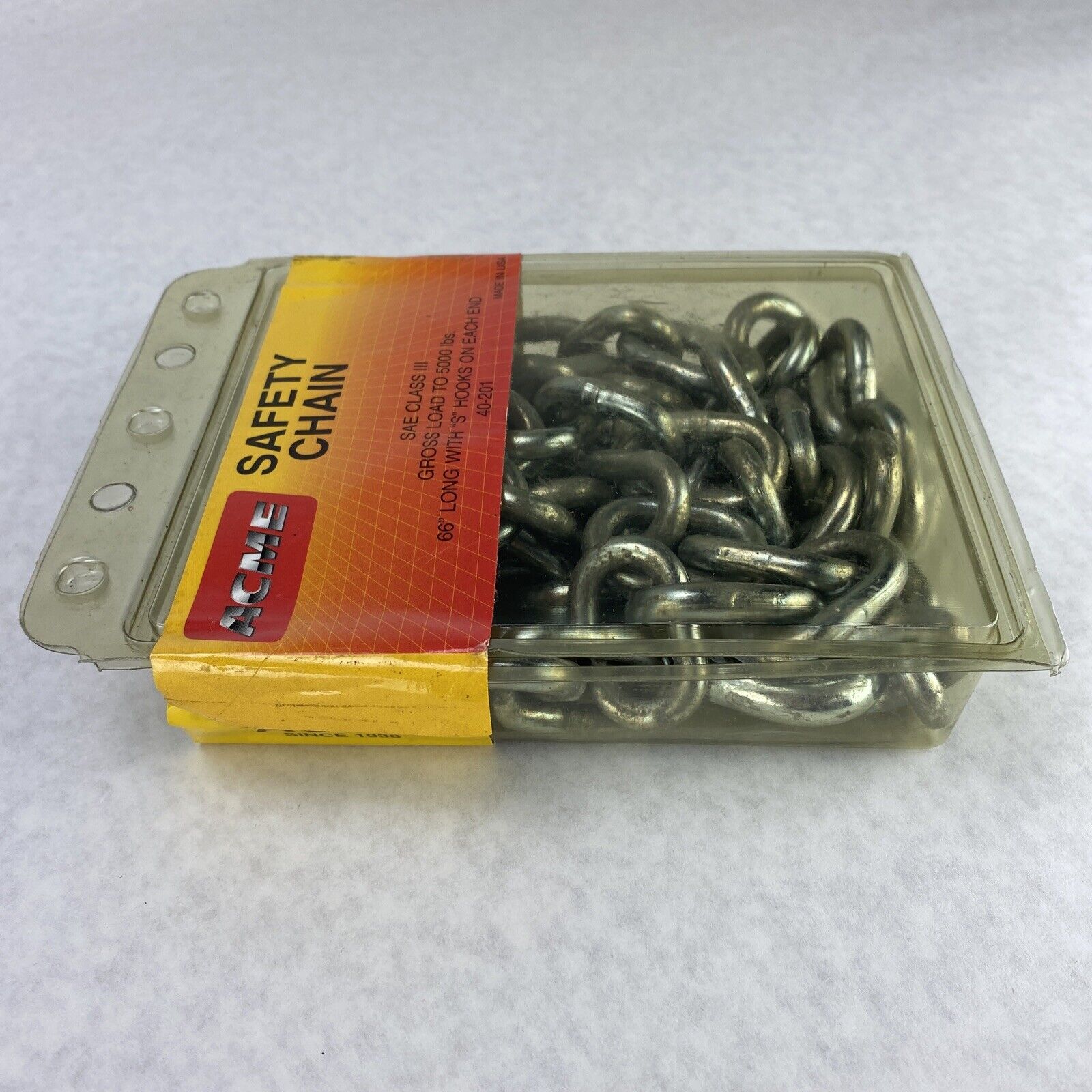 Acme Safety Chain 40-201 SAE Class III Max Load 5000 lbs 66" Long With "S" Hooks