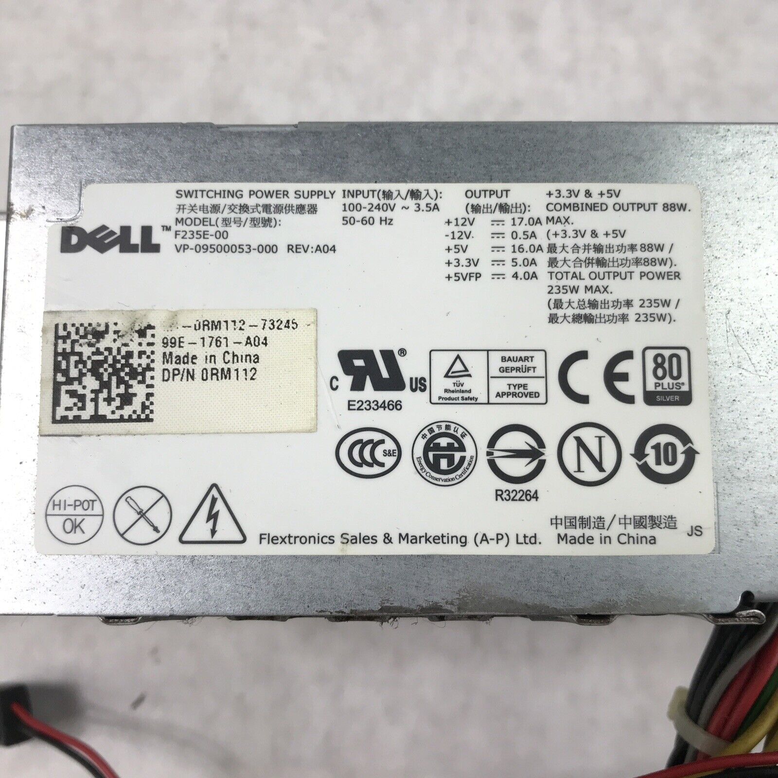 Dell RM112 235W 60Hz 240V 24-Pin 17A Switching Power Supply F235E-00