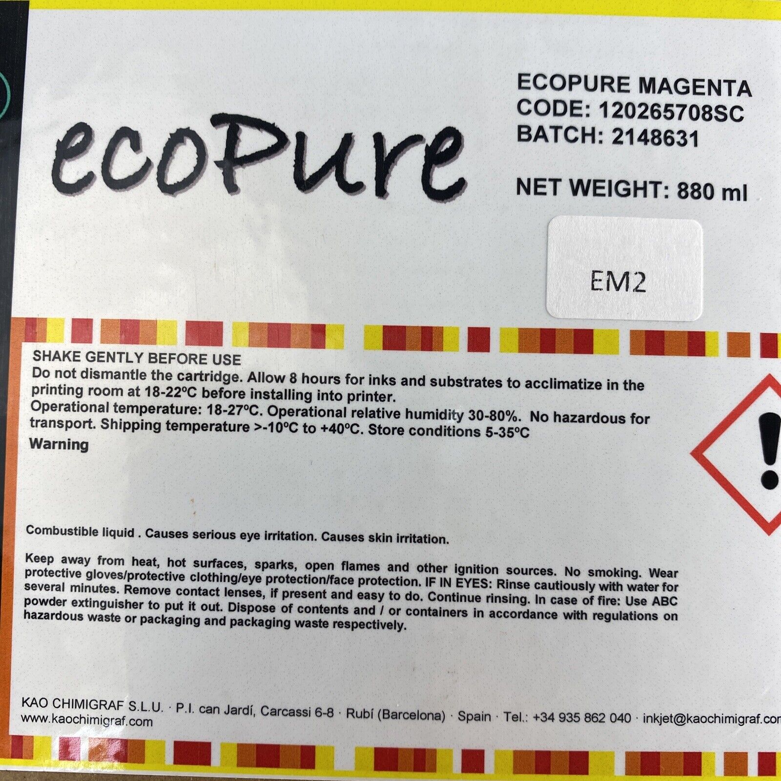 Kao Ecopure 120265708SC SS2 Ink Magenta for DX4 DX5 DX7 Printheads