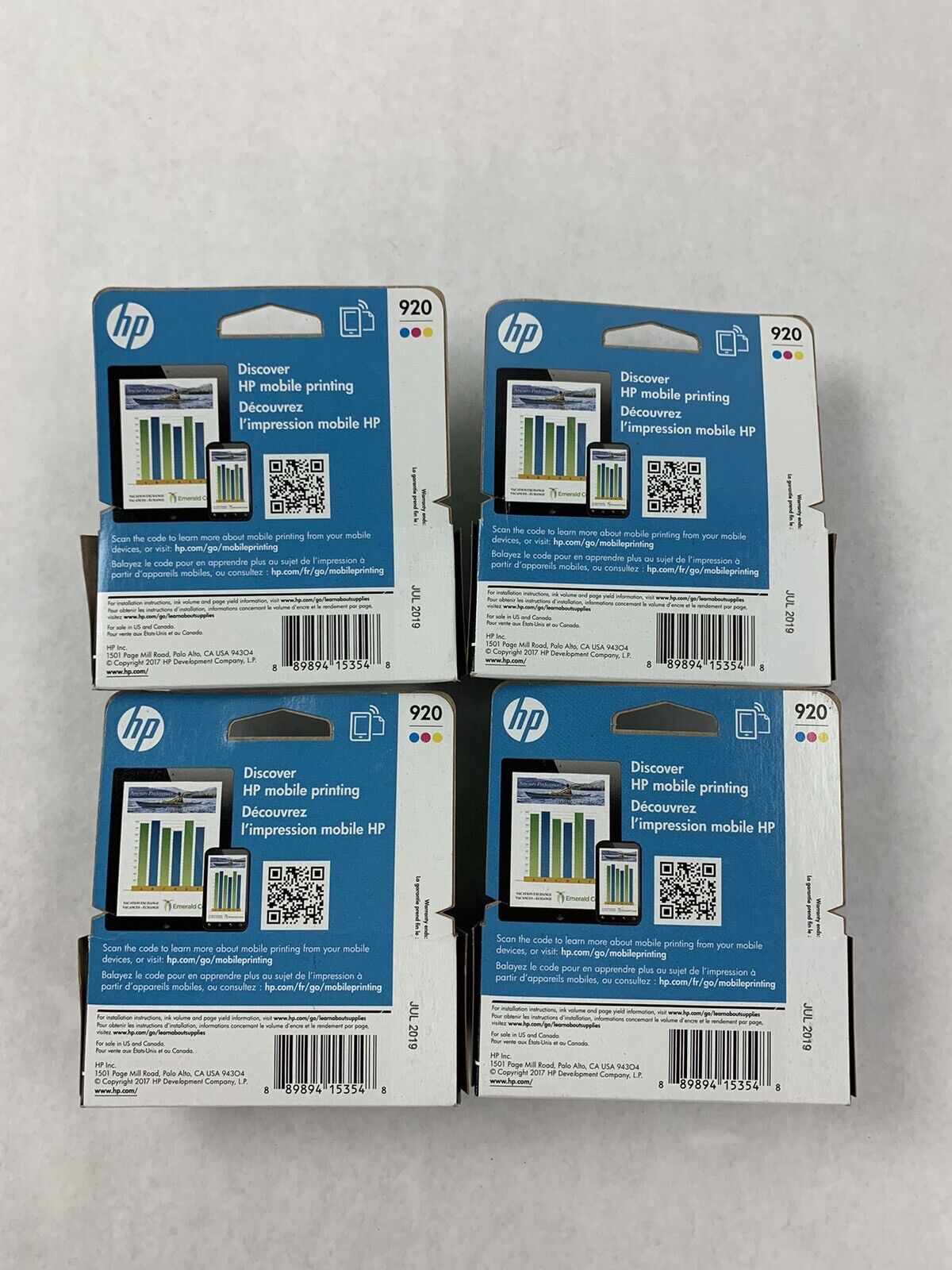 Lot of 4 OEM HP N9H55FN 920 Ink Cartridges Cyan Magenta Yellow  EXP 2019