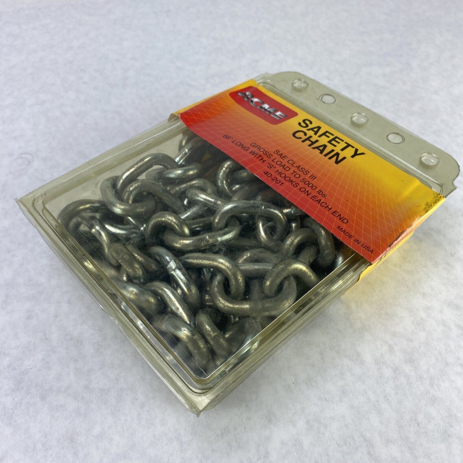 Acme Safety Chain 40-201 SAE Class III Max Load 5000 lbs 66" Long With "S" Hooks