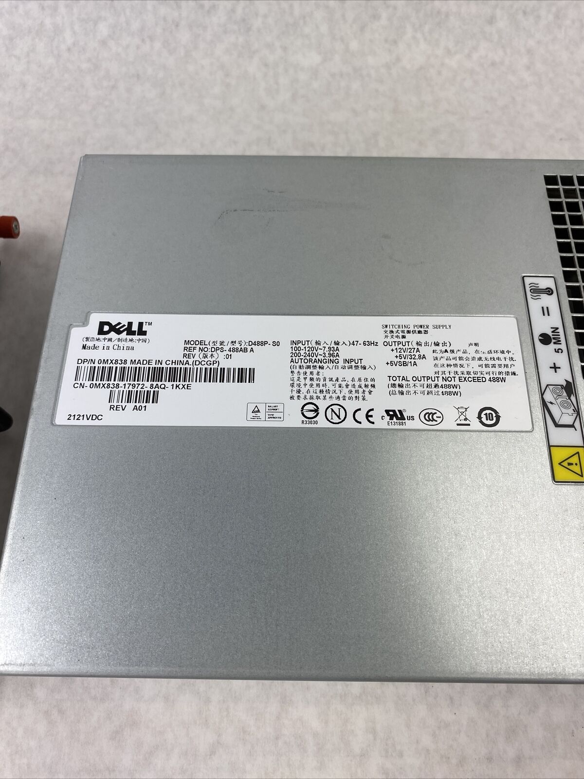 Lot of 2 Dell D488P-S0 Switching Power Supply Max 488W 12V 27A MX838