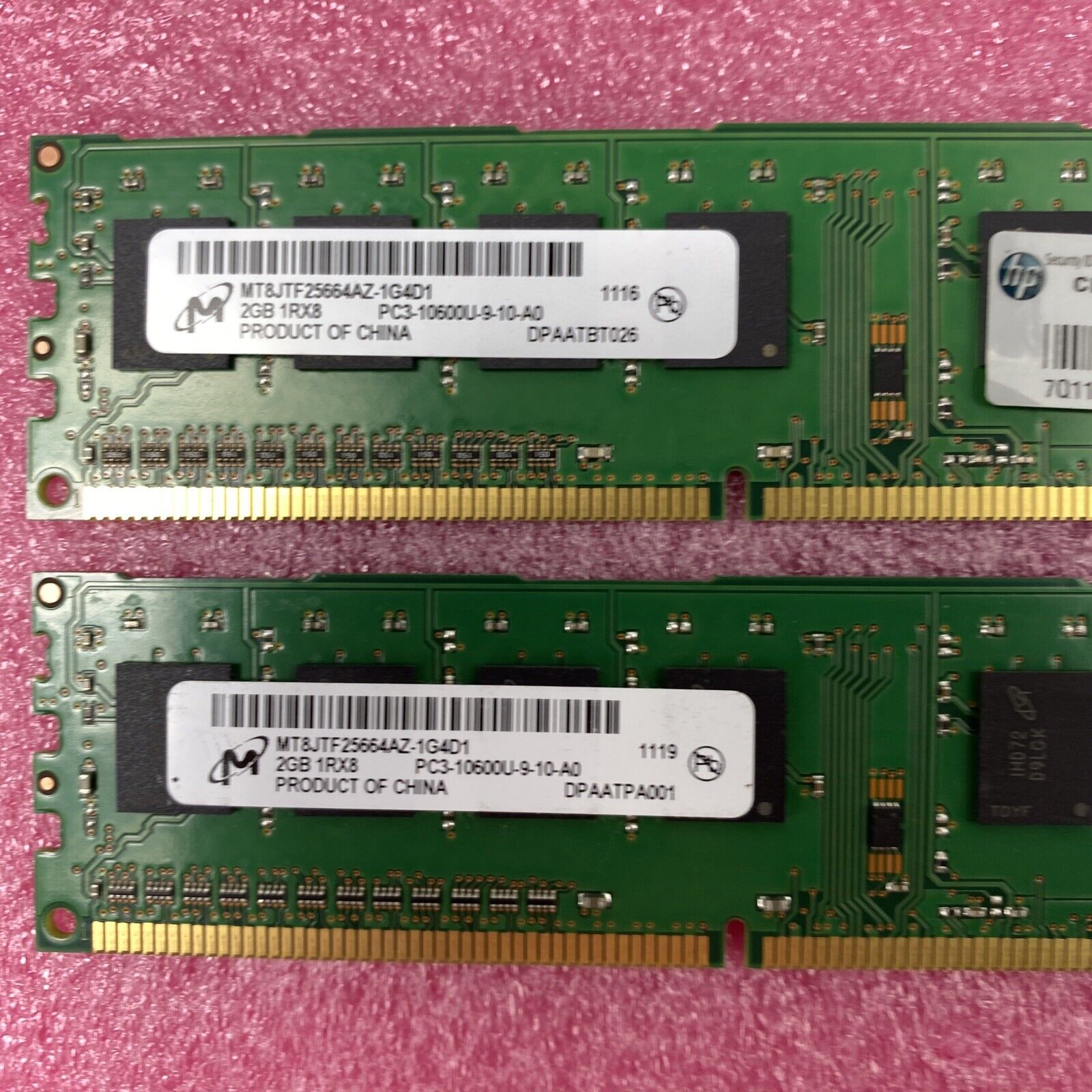 Lot ( 2 ) 2GB Memorex MT8JTF25664AZ-1G4D1 1Rx8 PC3-10600U-9-10-A0 Desktop RAM