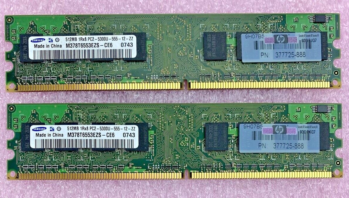 2x 512MB Samsung 5300U desktop PC RAM DDR2 M378T6553EZS-CE6