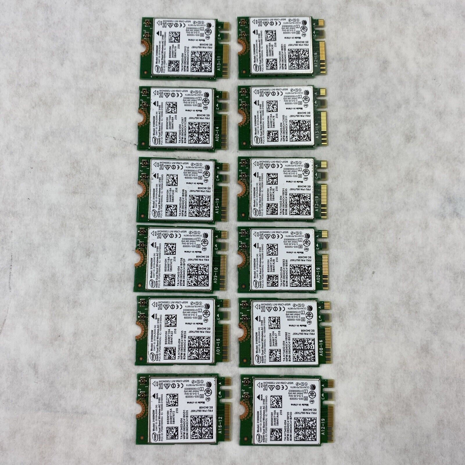 Lot of 12 Intel 3165NGW Dual Band Wireless-AC 3165 WIFI Card