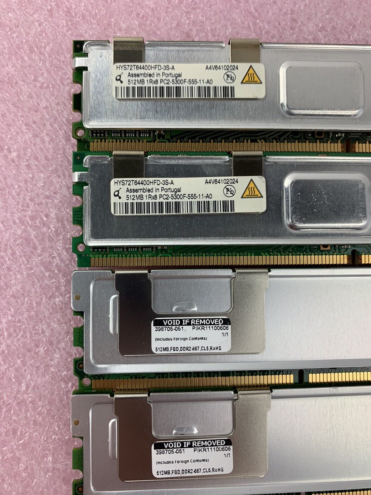 Lot of 4 512MB DDR2 PC2-5300F-555-11-A0 HP# 398705-051 Server Memory RAM