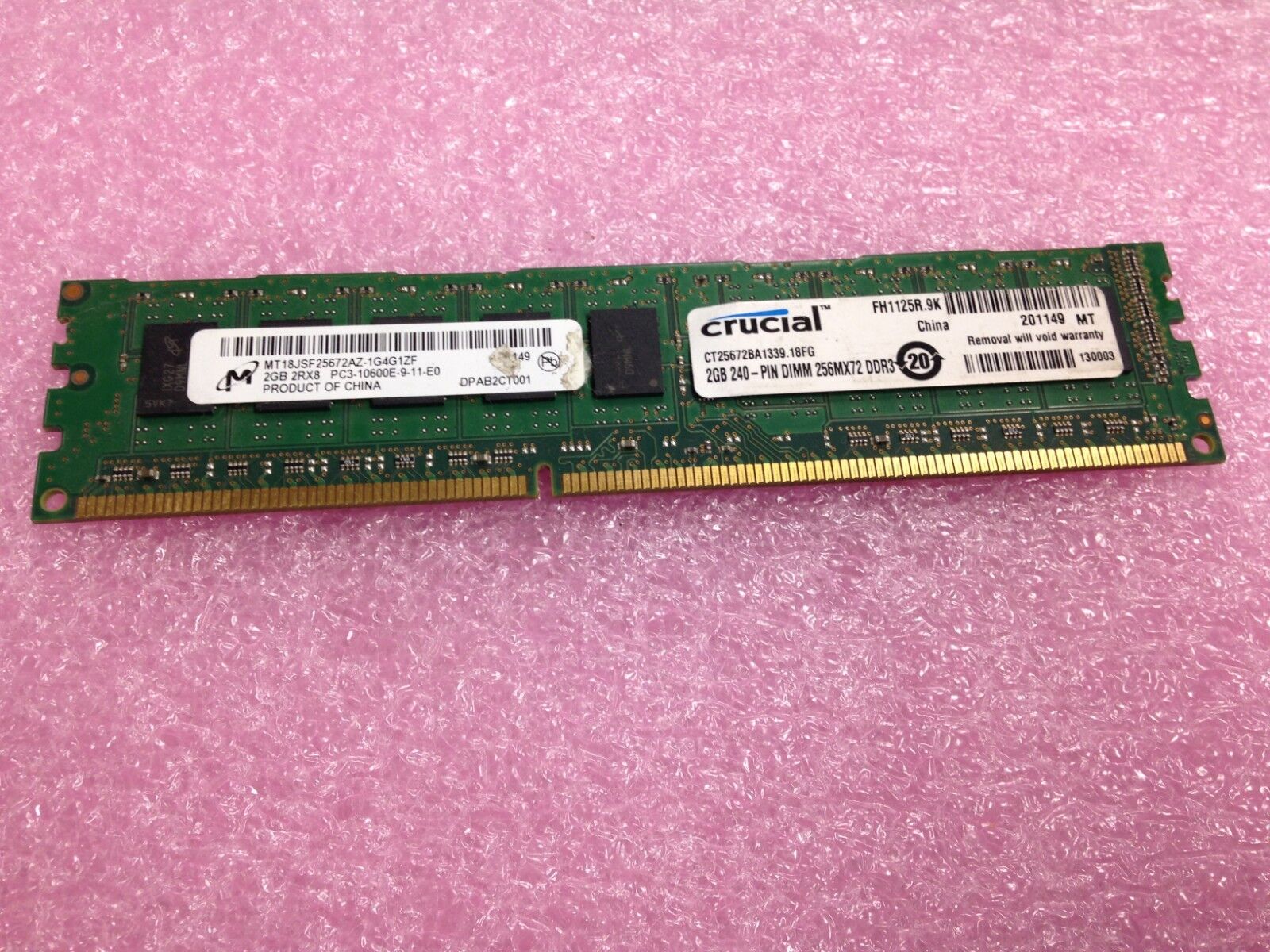 2GB Micron HP 500209-562 PC3-10600E DDR3 2Rx8 Unbuffered ECC Server Me