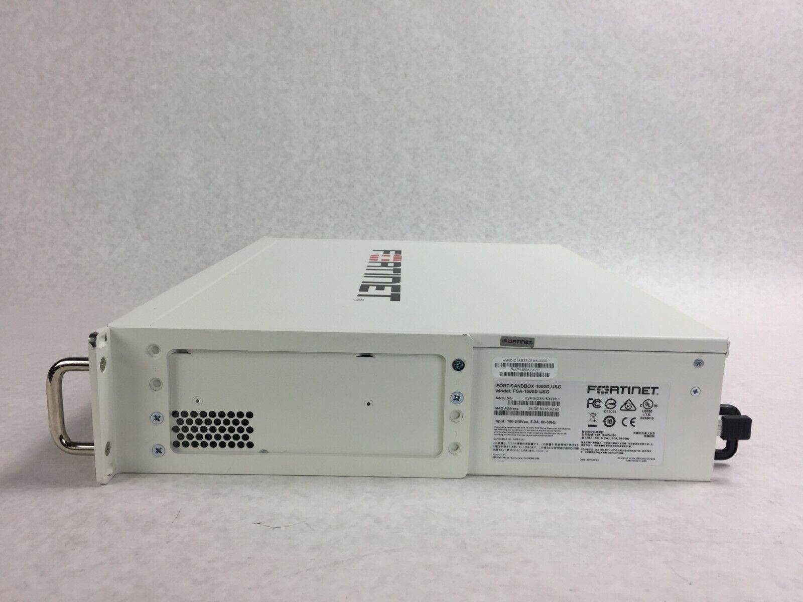 Fortinet FortiSandbox 1000D  FSA-1000D-USG  No HD  No OS  Includes 2 Power Cords