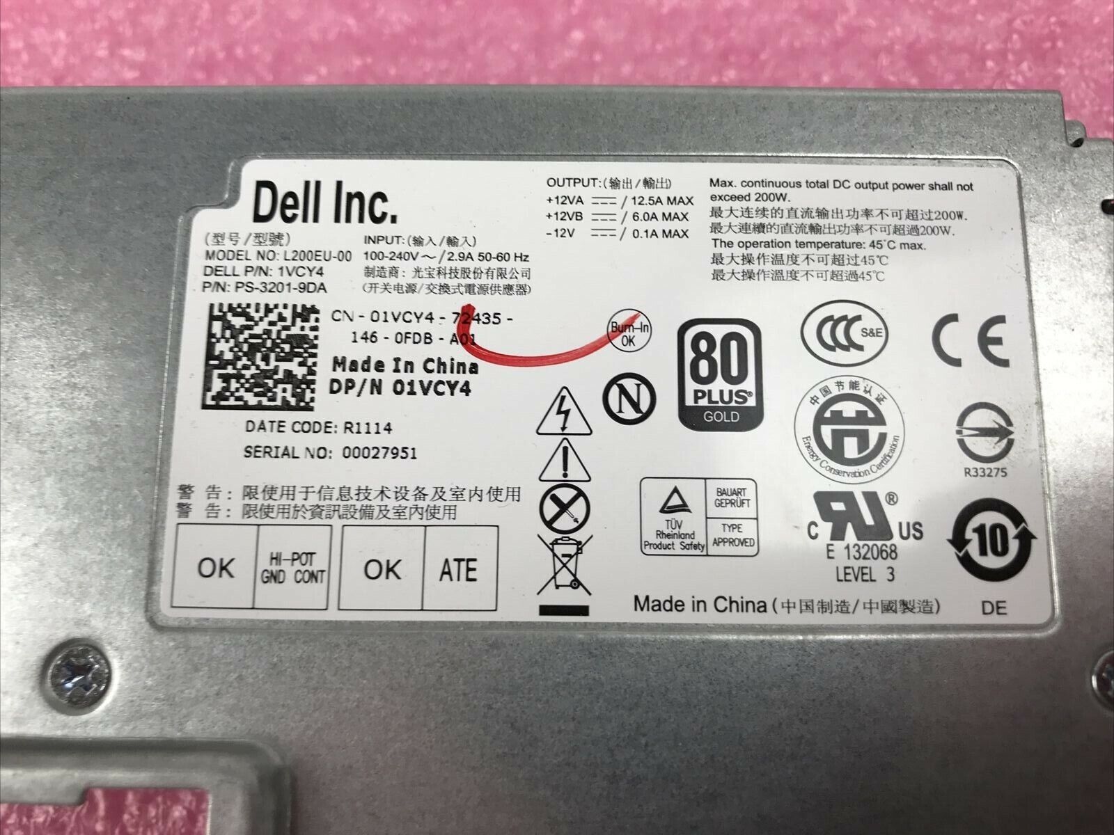 Dell Optiplex 7010 9010 9020 USFF Computer Power Supply 1VCY4 L200EU-00 200W