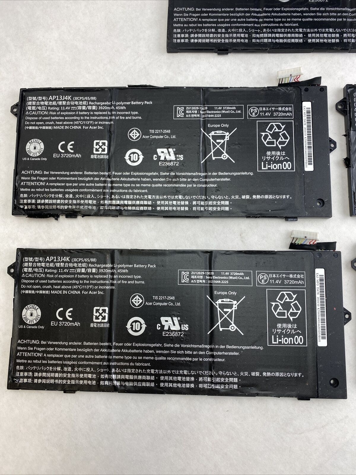 Lot of 5 Acer AP13J4K 11.4V 3920mAh Battery for Chromebook 11 C720 C740 UNTESTED