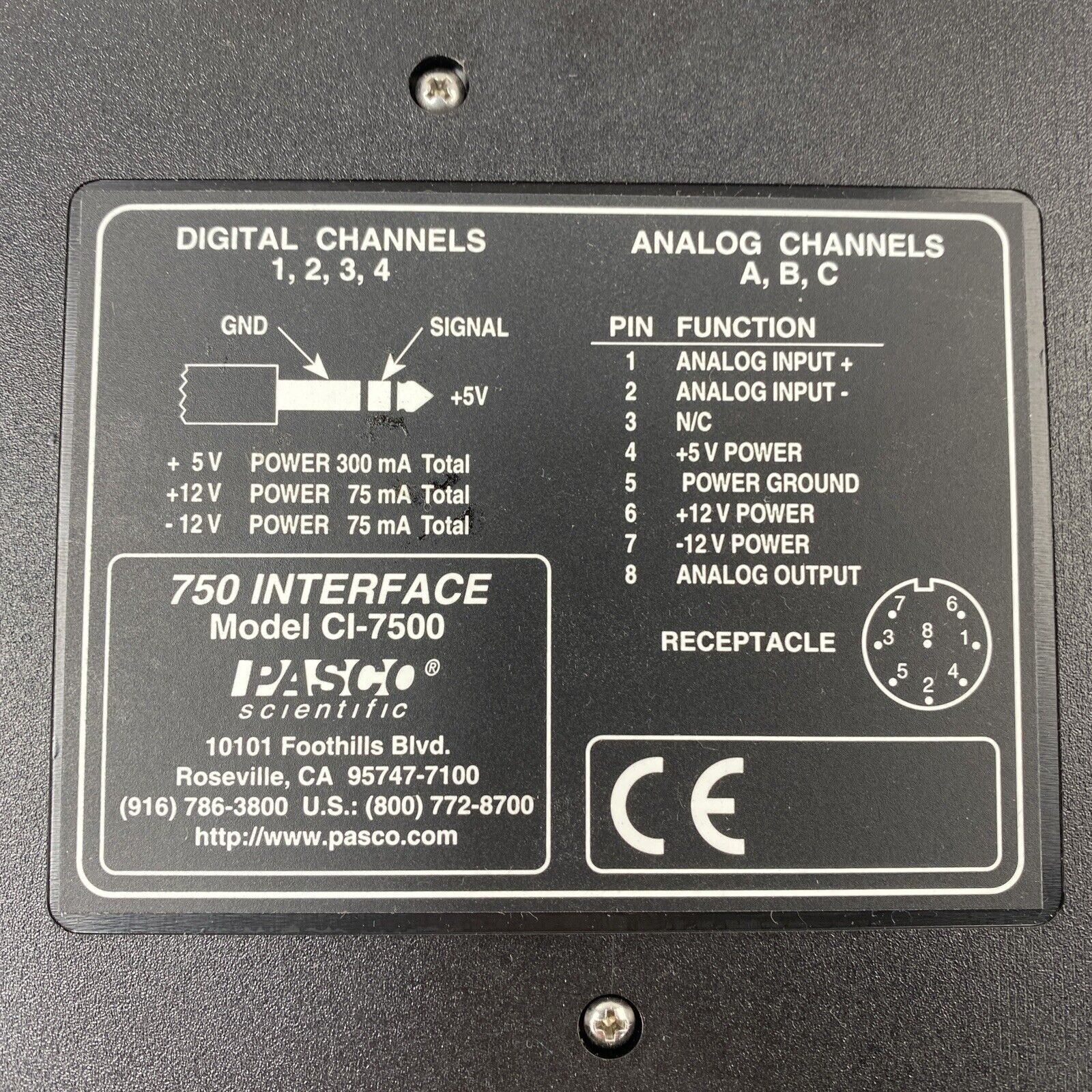 Pasco CI-7500 Scientific Workshop 750 Interface USB-B with Power Adapter