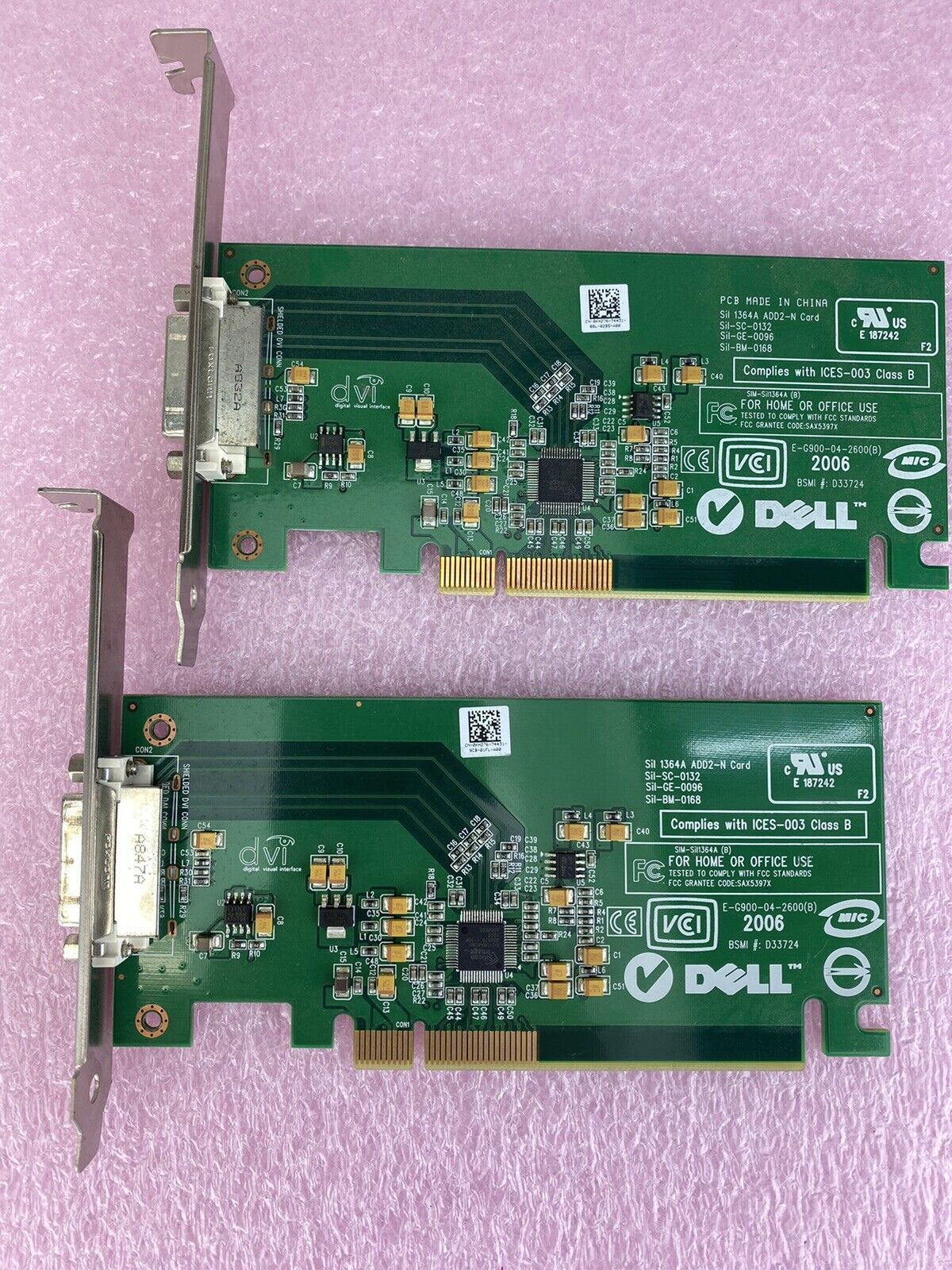 Lot of 2 Dell 0FH86 KH276 0KH276 Sil 1364A ADD2-N PCIe DVI-D full height GPU