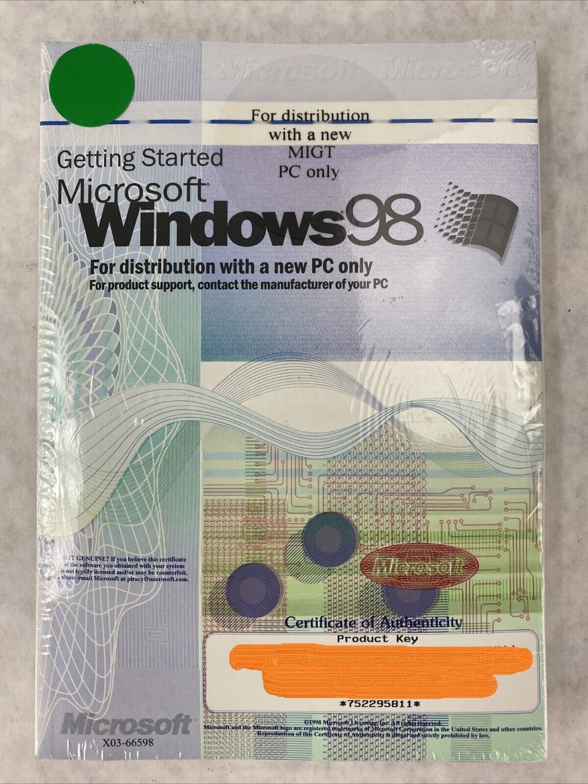 Microsoft Win 98 First Edition Windows 98 Full Operating System SEALED