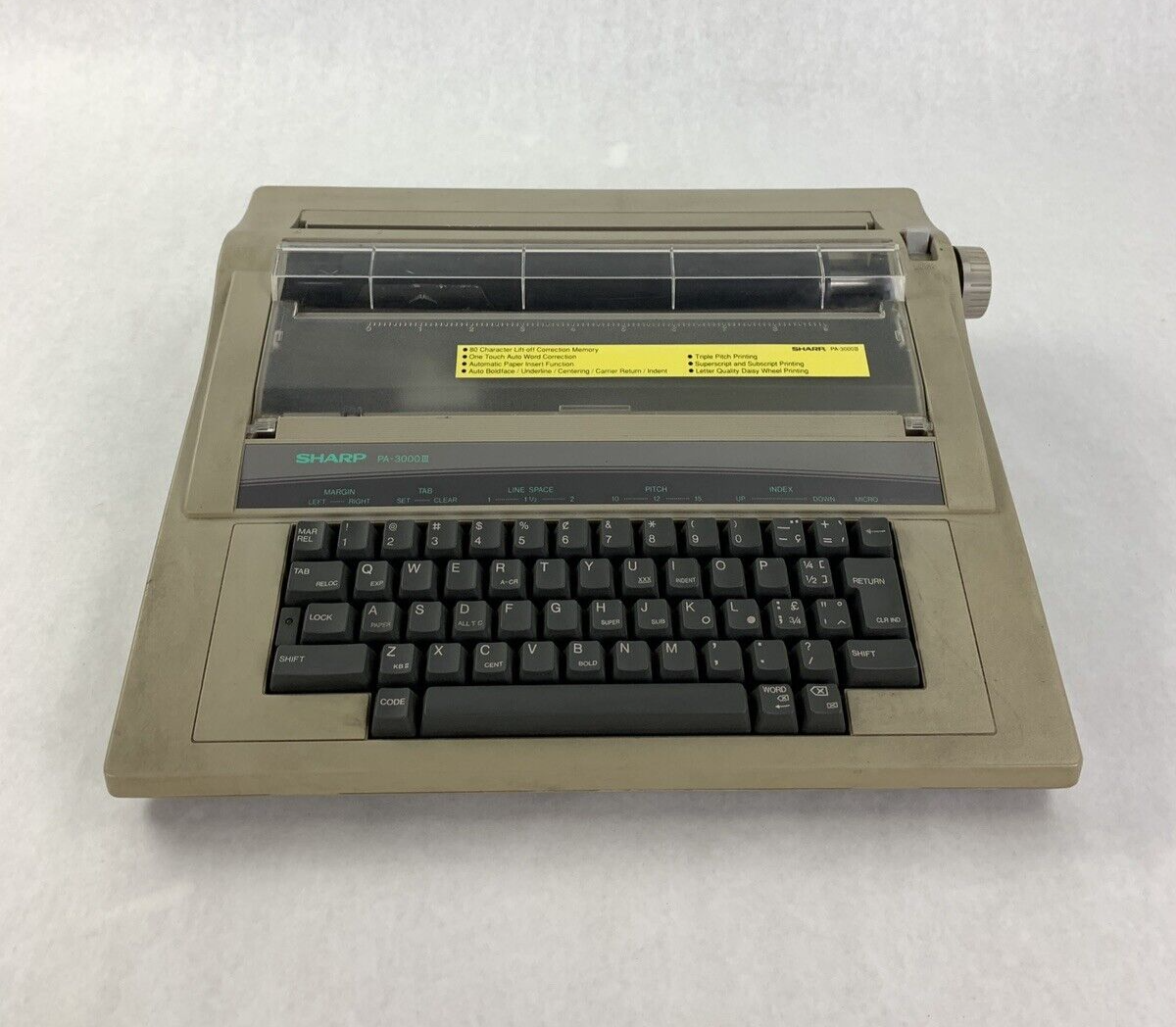 Sharp PA-3000 III Portable Electric Typewriter Intelliwriter