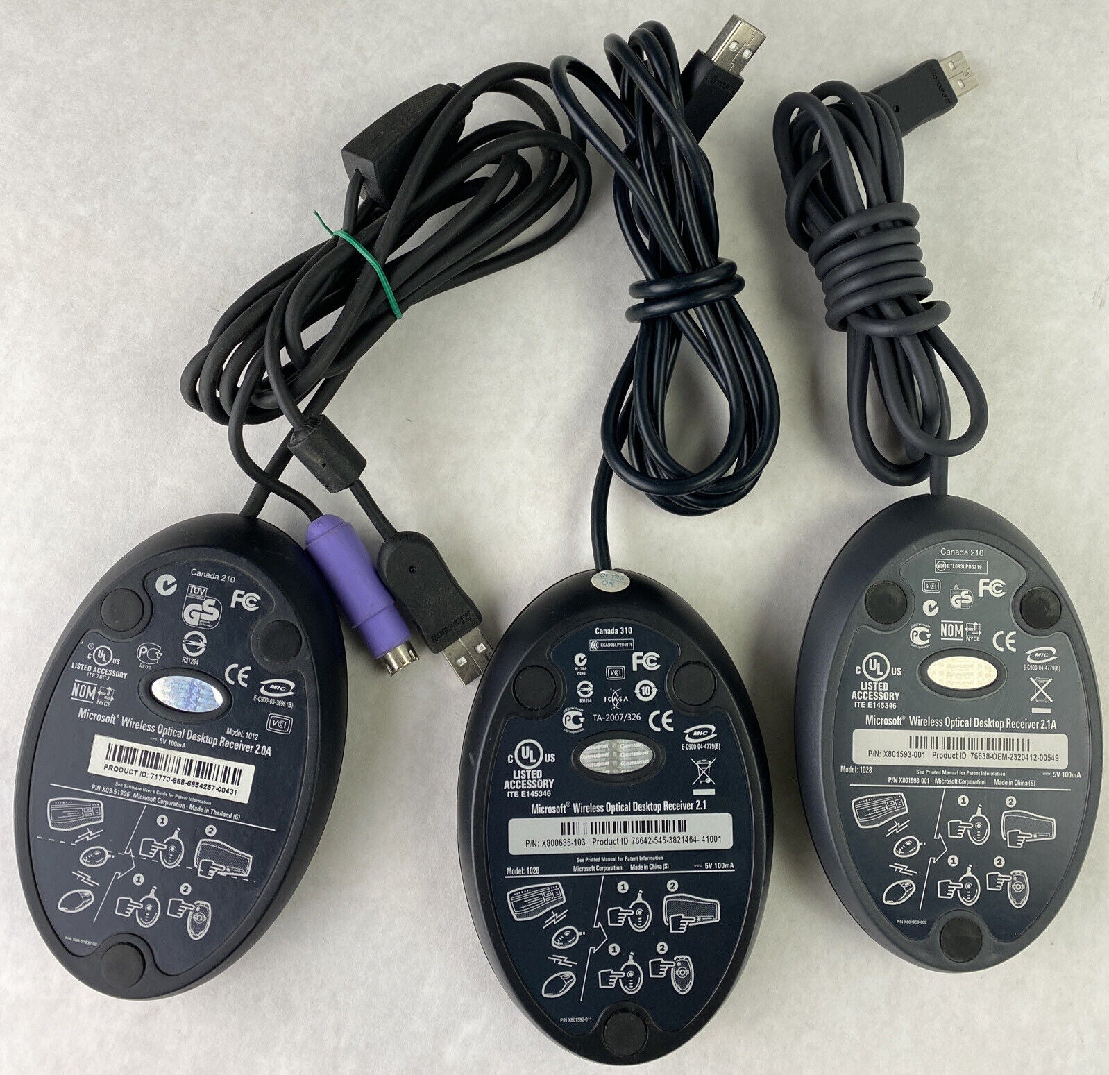 Set( 3 ) Microsoft 1012 1028 USB Wireless Optical Mouse Receiver 2.0A 2.1 2.1A