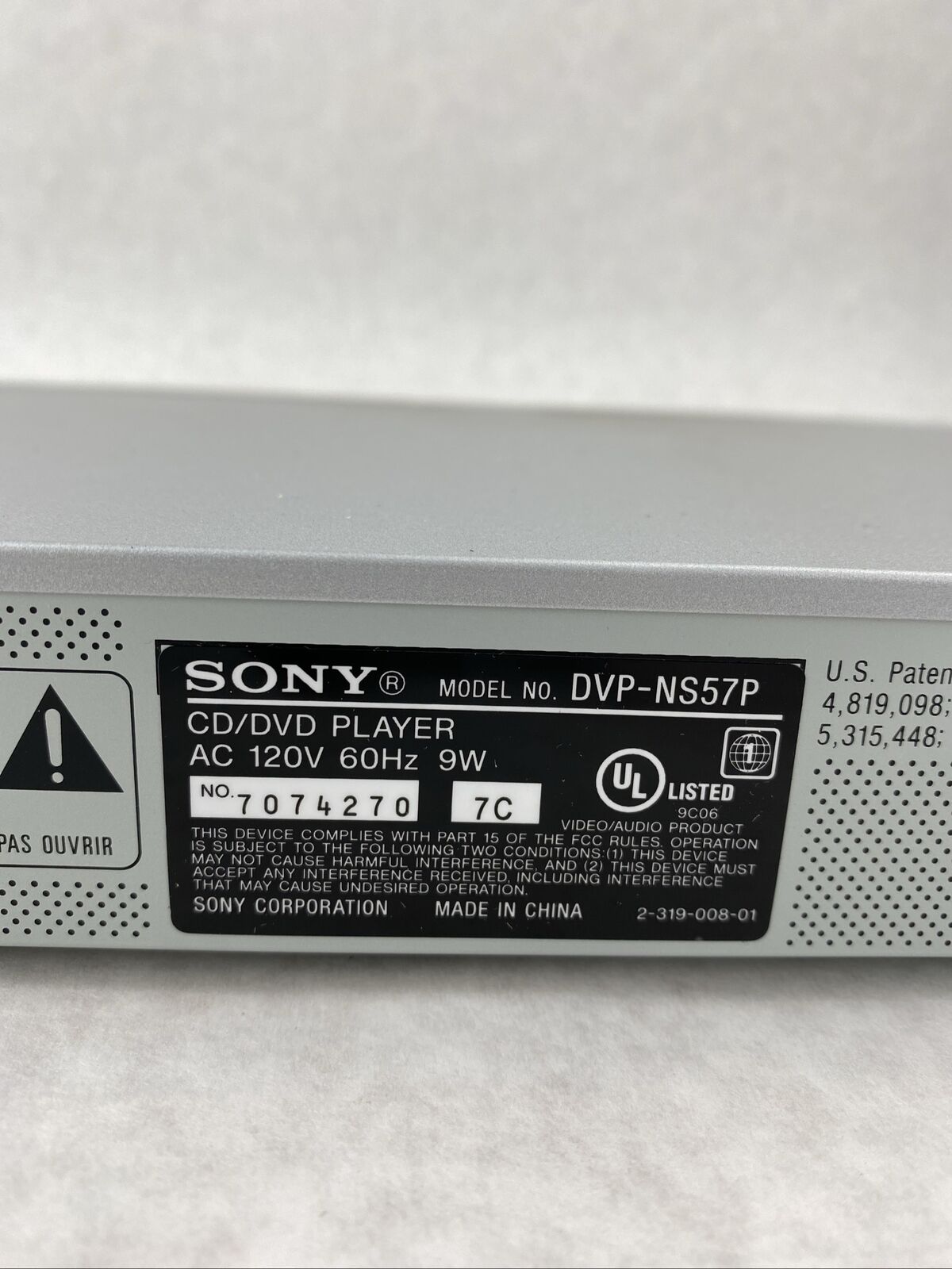 Sony DVP-NS57P DVD CD Player Progressive Scan with Box TESTED