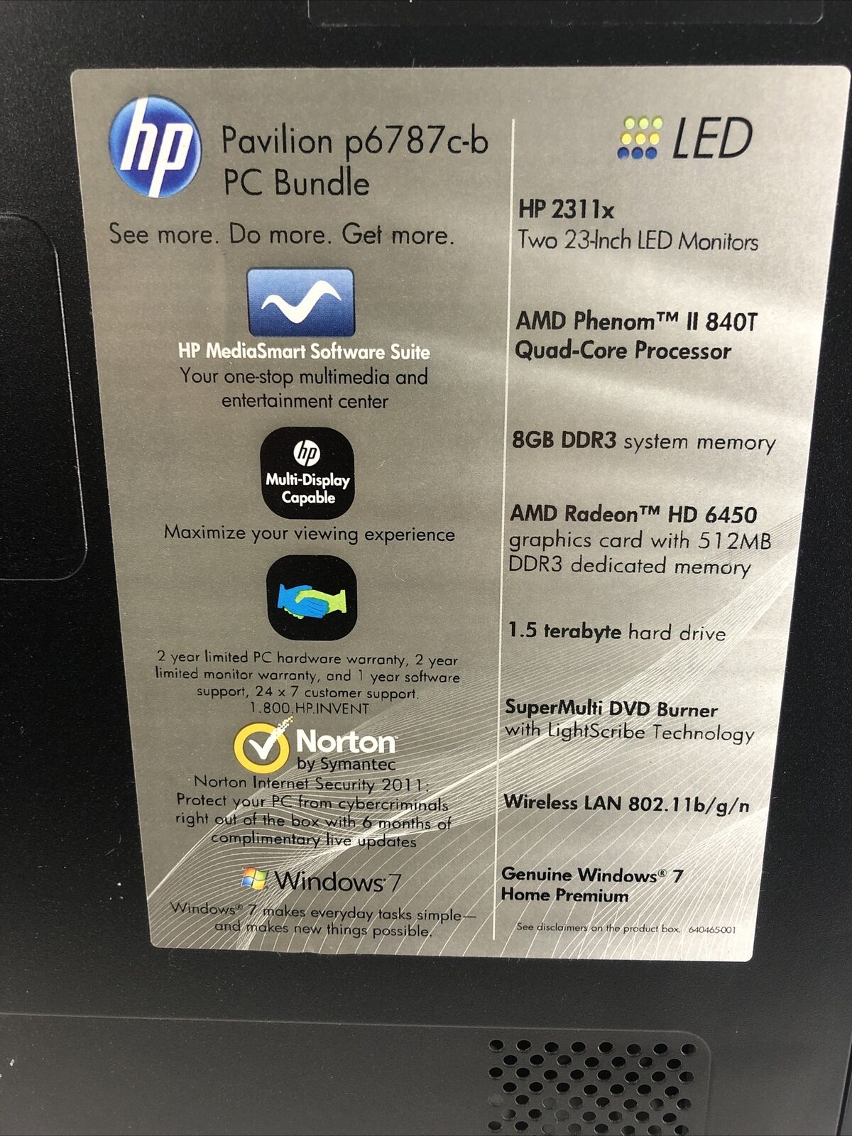 HP P6787C MT AMD X4 840T 2.9GHz 8GB RAM No HDD No OS